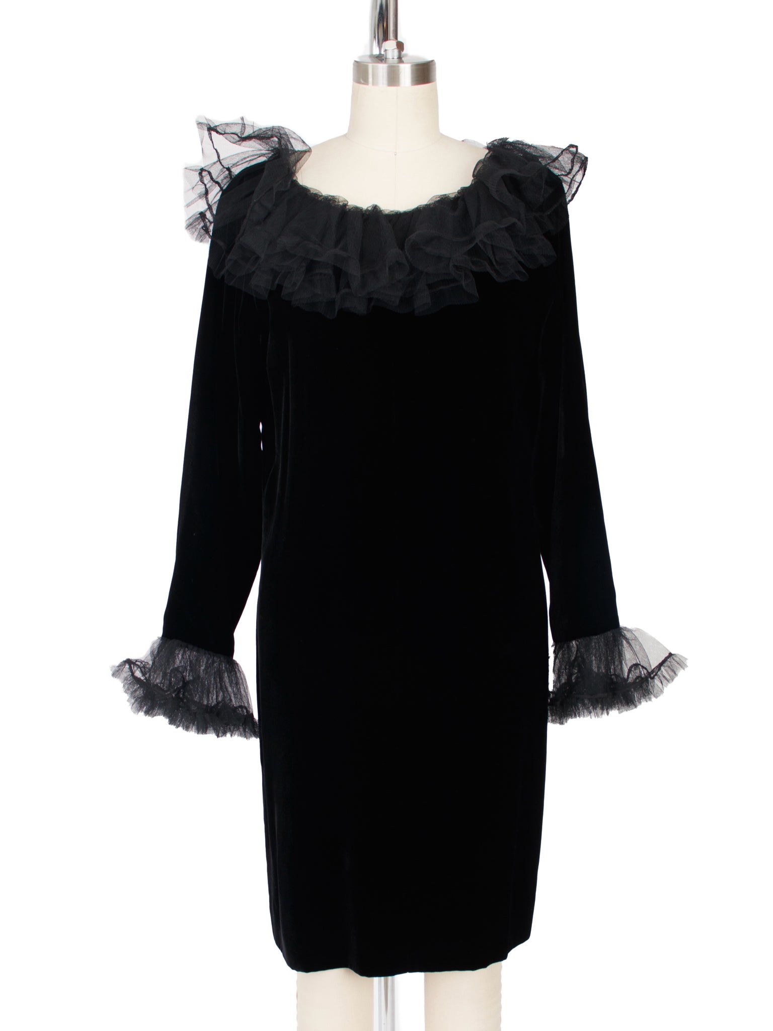 1980s Yves Saint Laurent Velvet & Tulle Trim Dress 1980s Yves Saint Laurent Velvet & Tulle Trim Dress