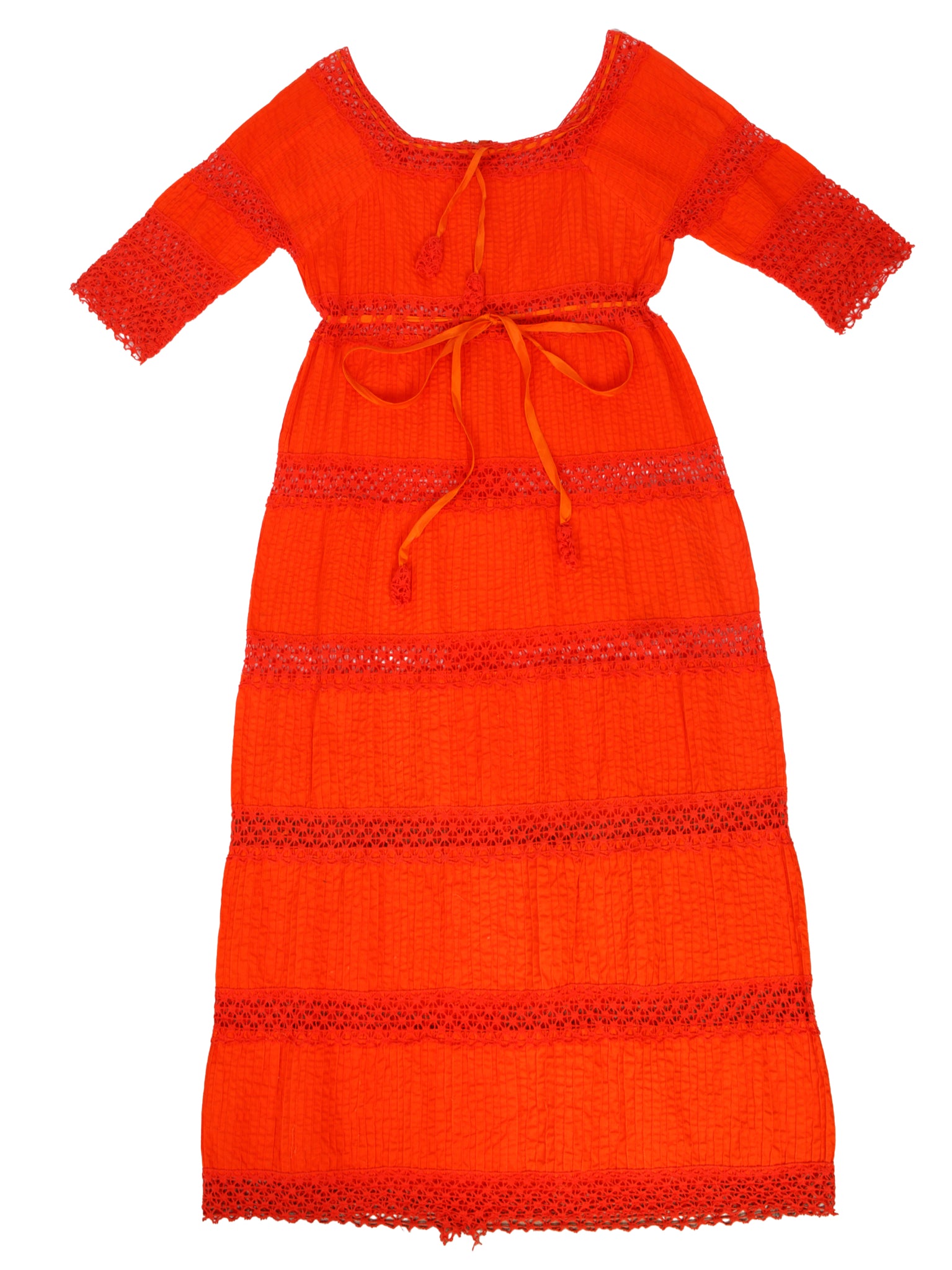 1970s Mexican Crochet Trim Dress
