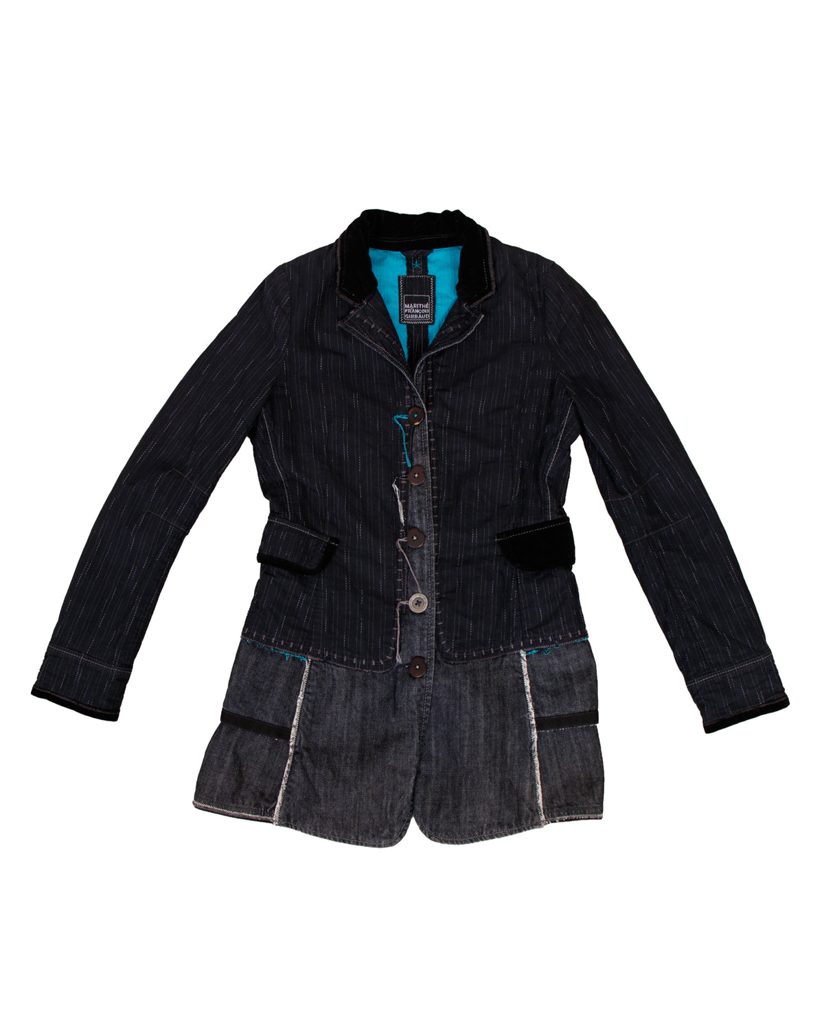 Marithe Francoise Girbaud Pinstripe & Denim Patchwork Jacket