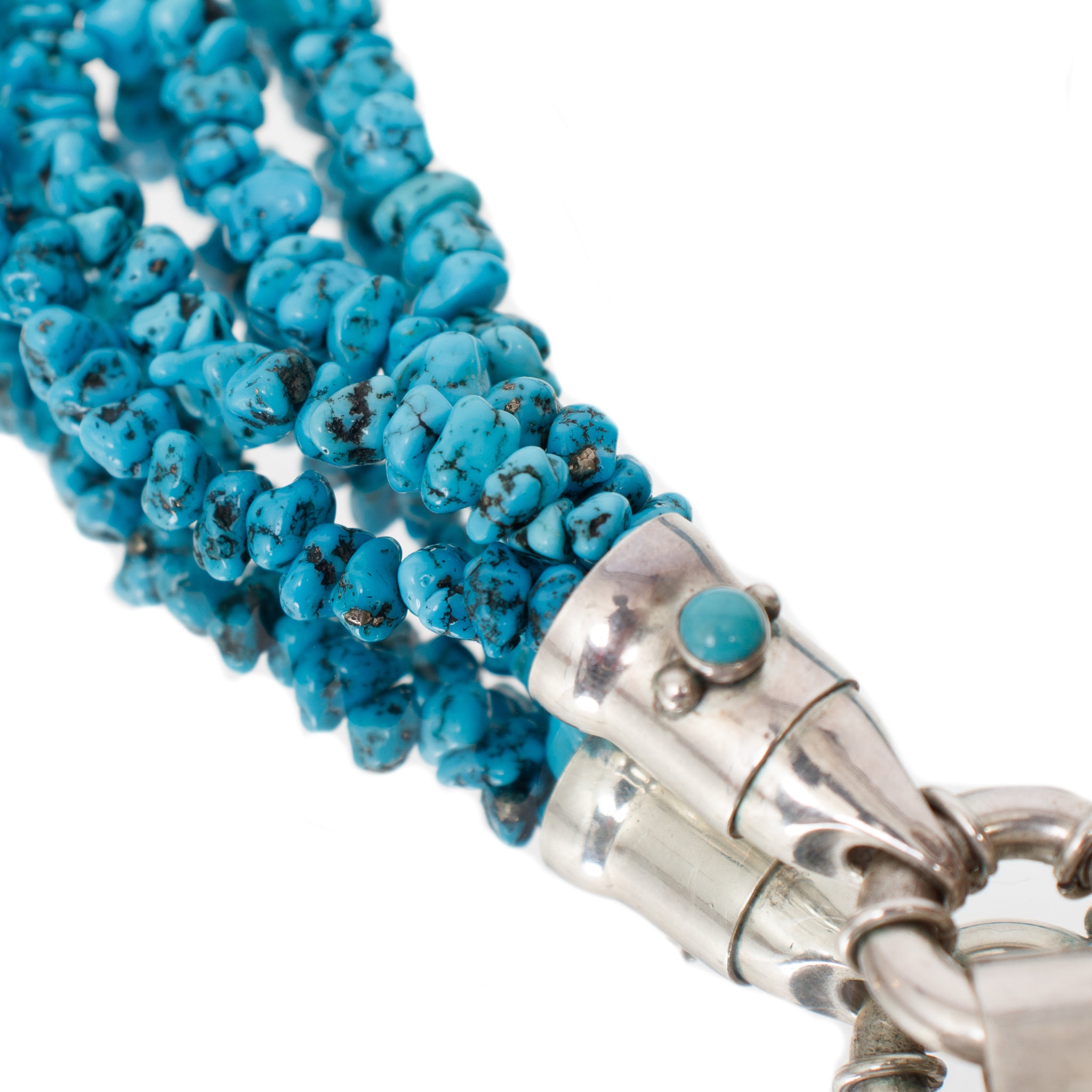 Sterling, Mother of Pearl & Turquoise Squash Blossom Necklace
