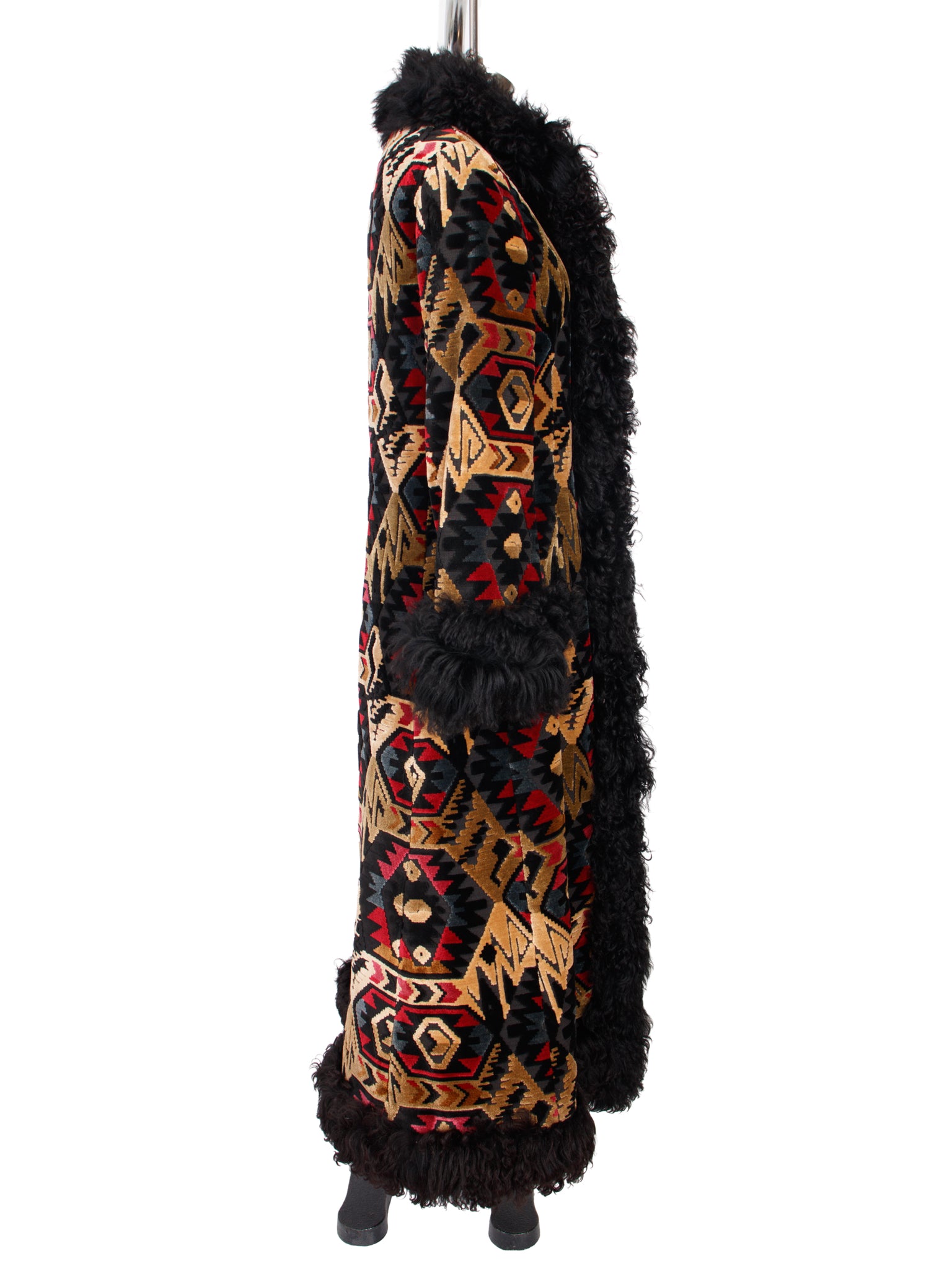 1970s Anne Klein Tapestry & Mongolian Fur Coat
