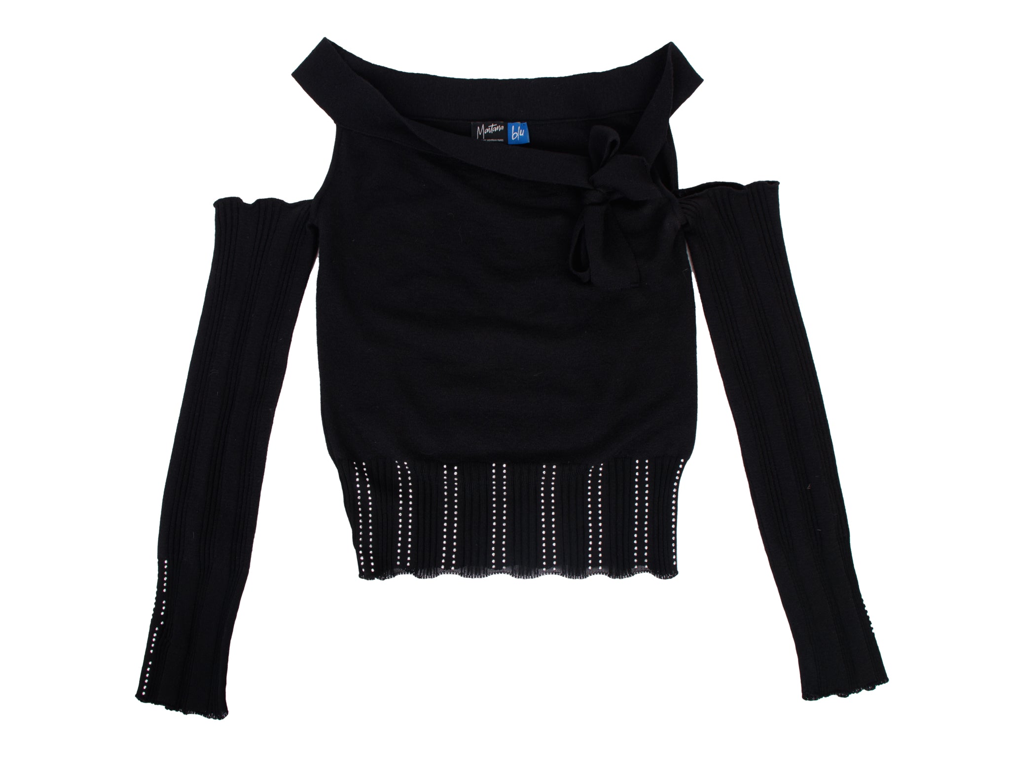 Claude Montana Blu Wool Rib Knit Embellished Top