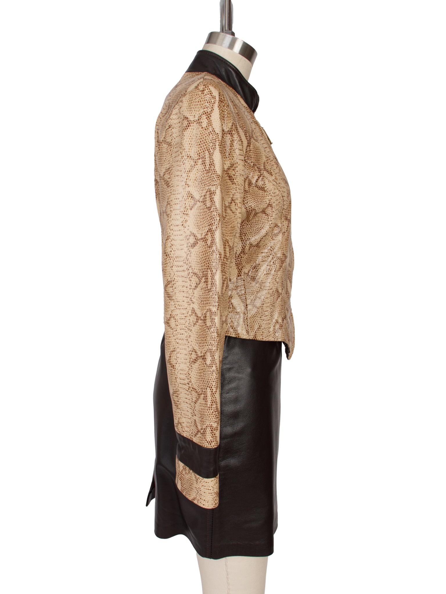 1990's Paris Line Leather Embossed Jacket & Skirt Set