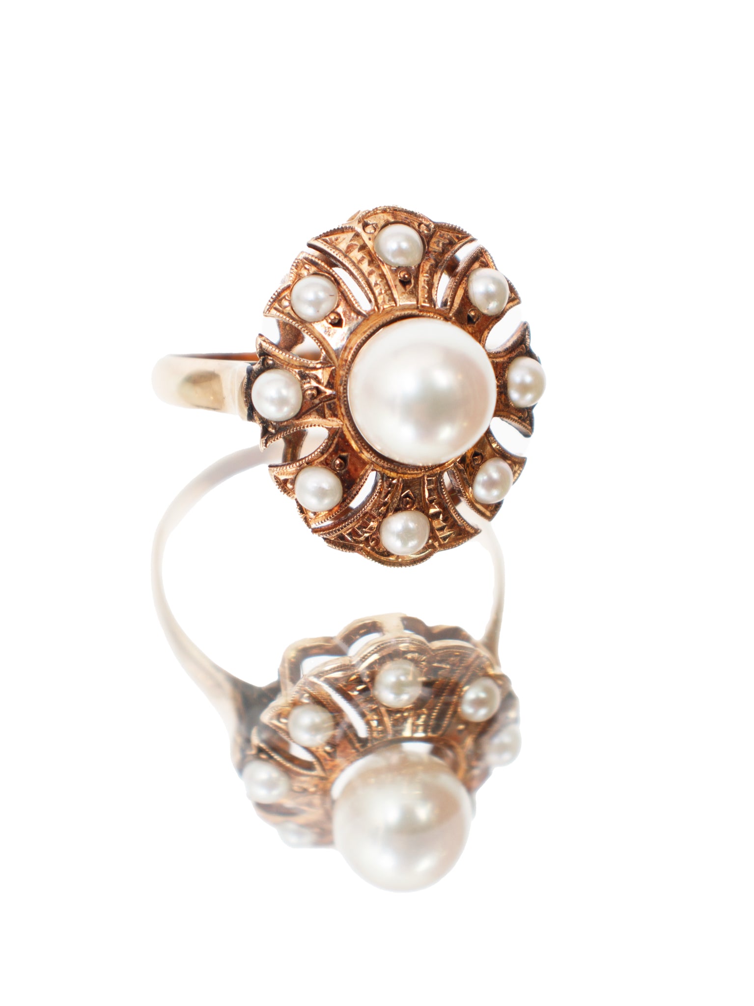 14K Gold Pearl Halo Ring