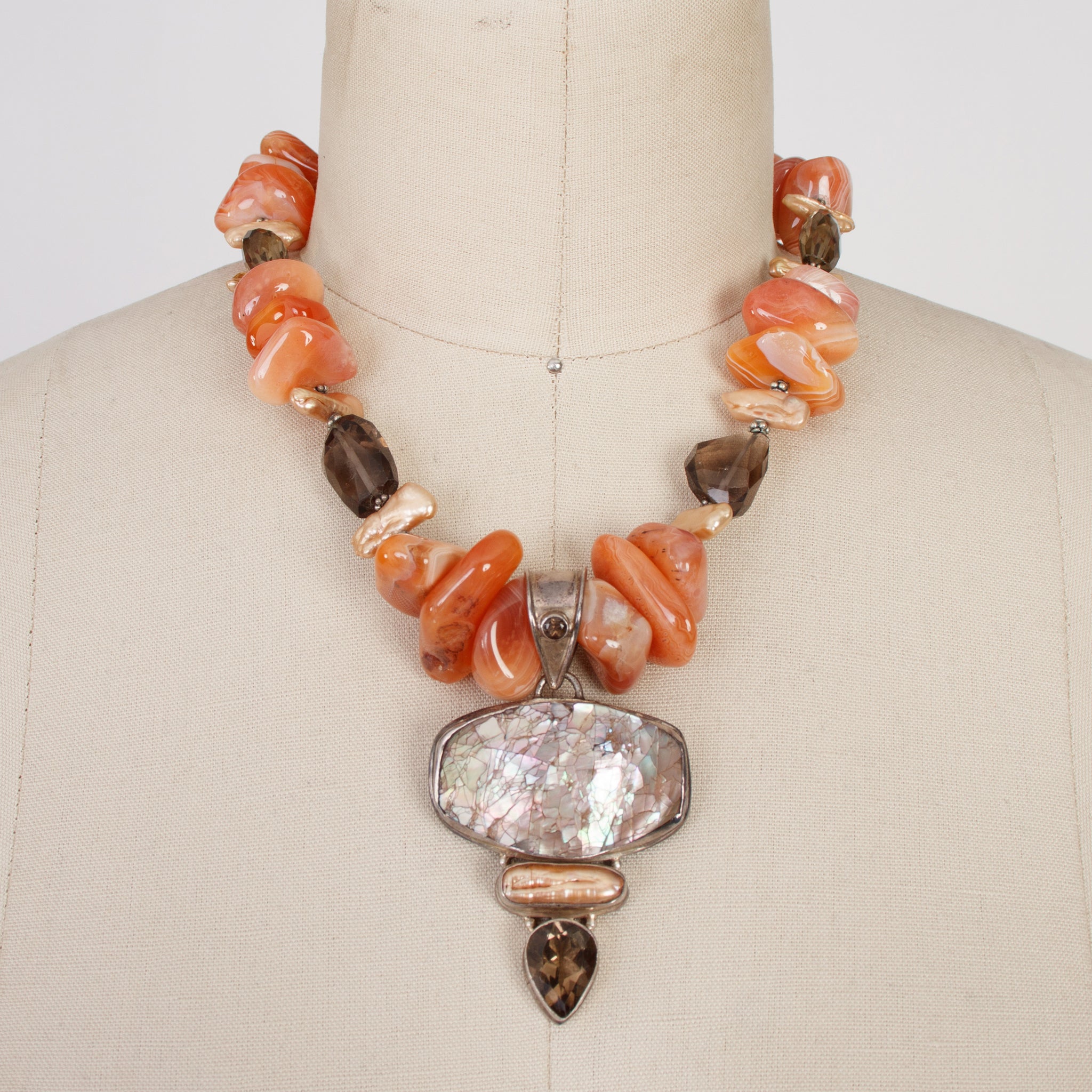 Sterling, Pearl, Mother of Pearl & Topaz Statement Necklace
