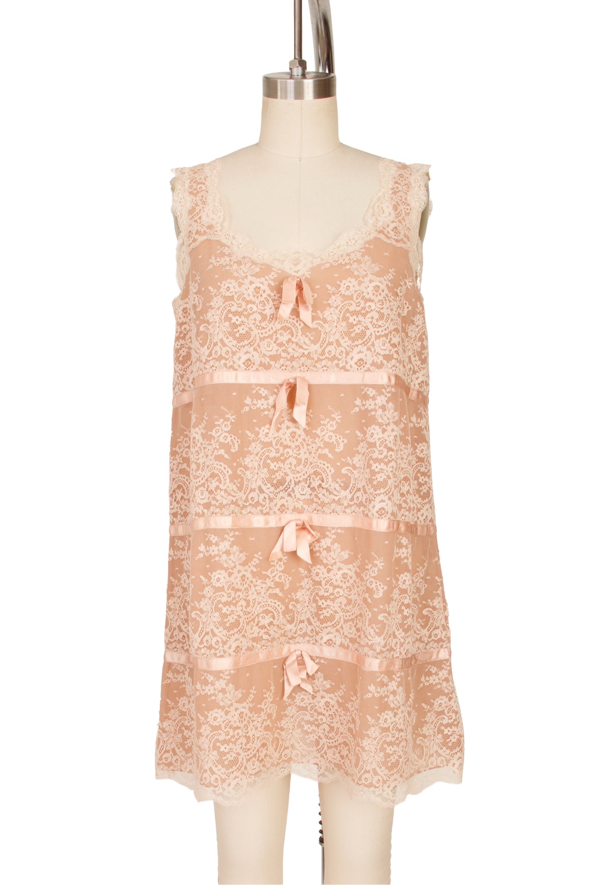 1960s Lace & Satin Bow Trim Slip Dress