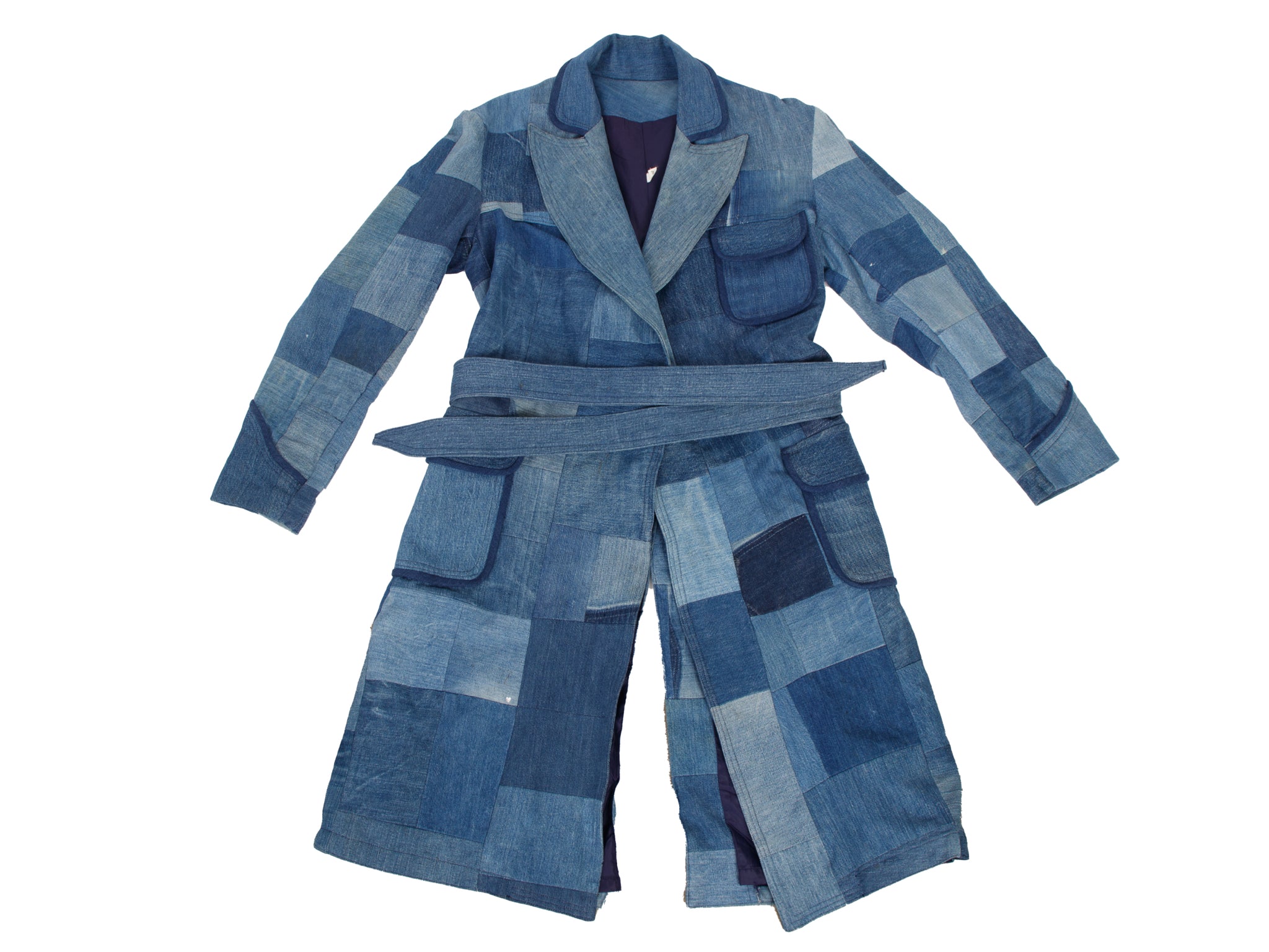 1970's Antonio Guissepe Denim Patchwork Trench Coat