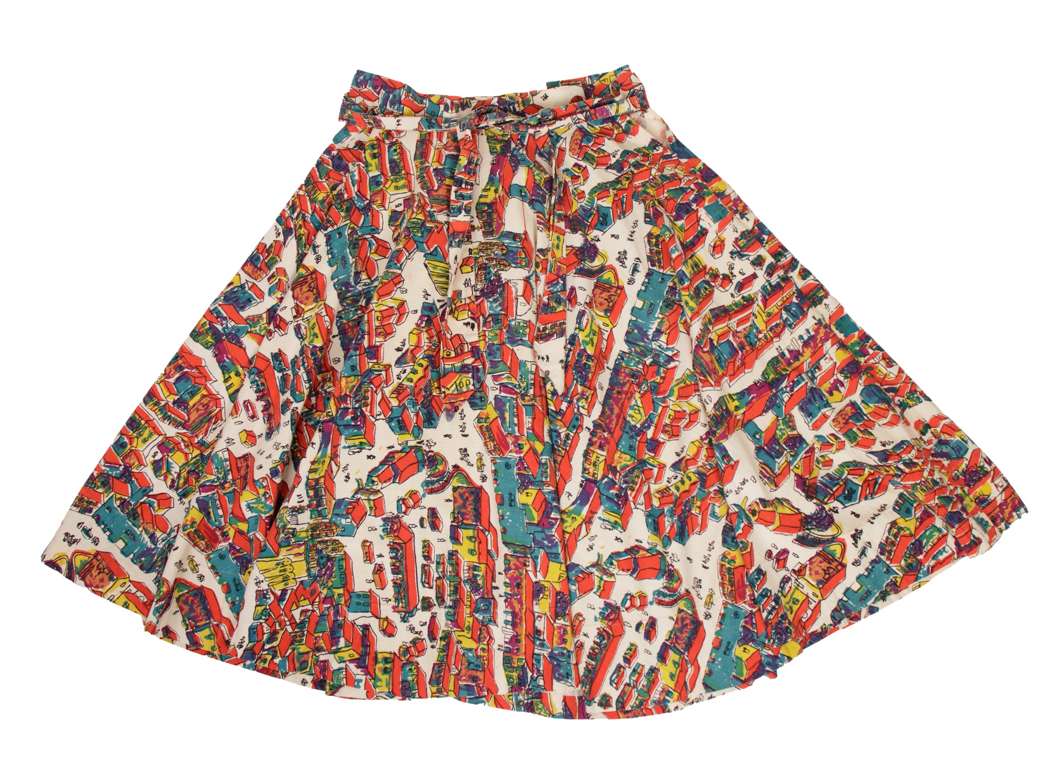 Scenic Volcano Town Hand Painted Circle Skirt