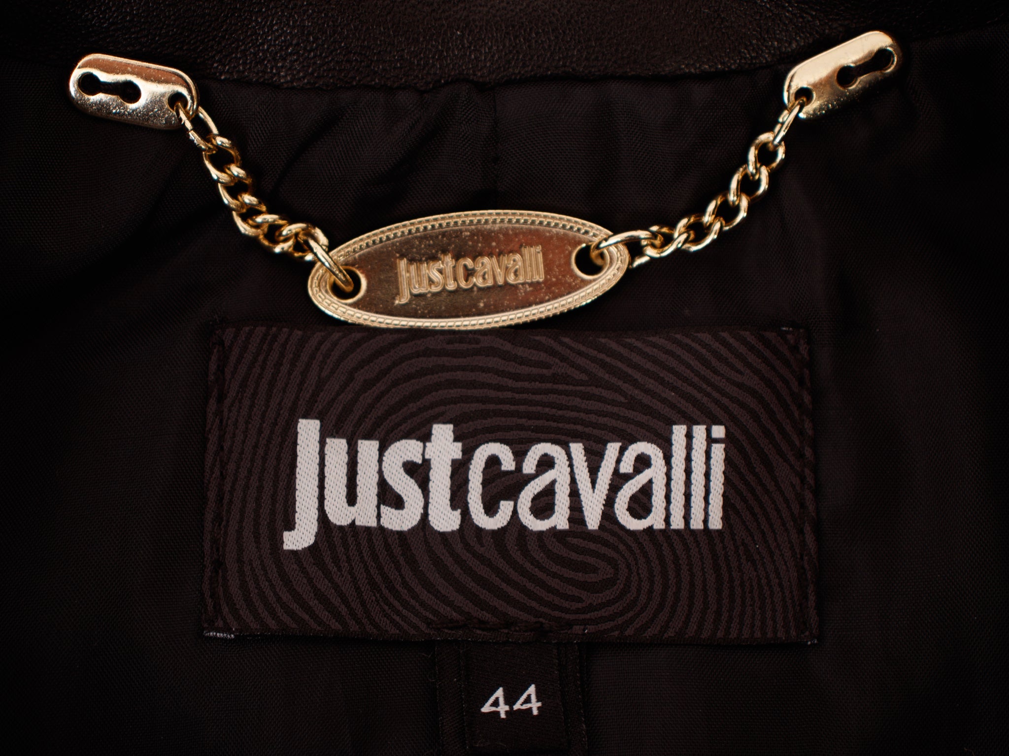 Just Cavalli Leather Gold-Tone Zipper Jacket