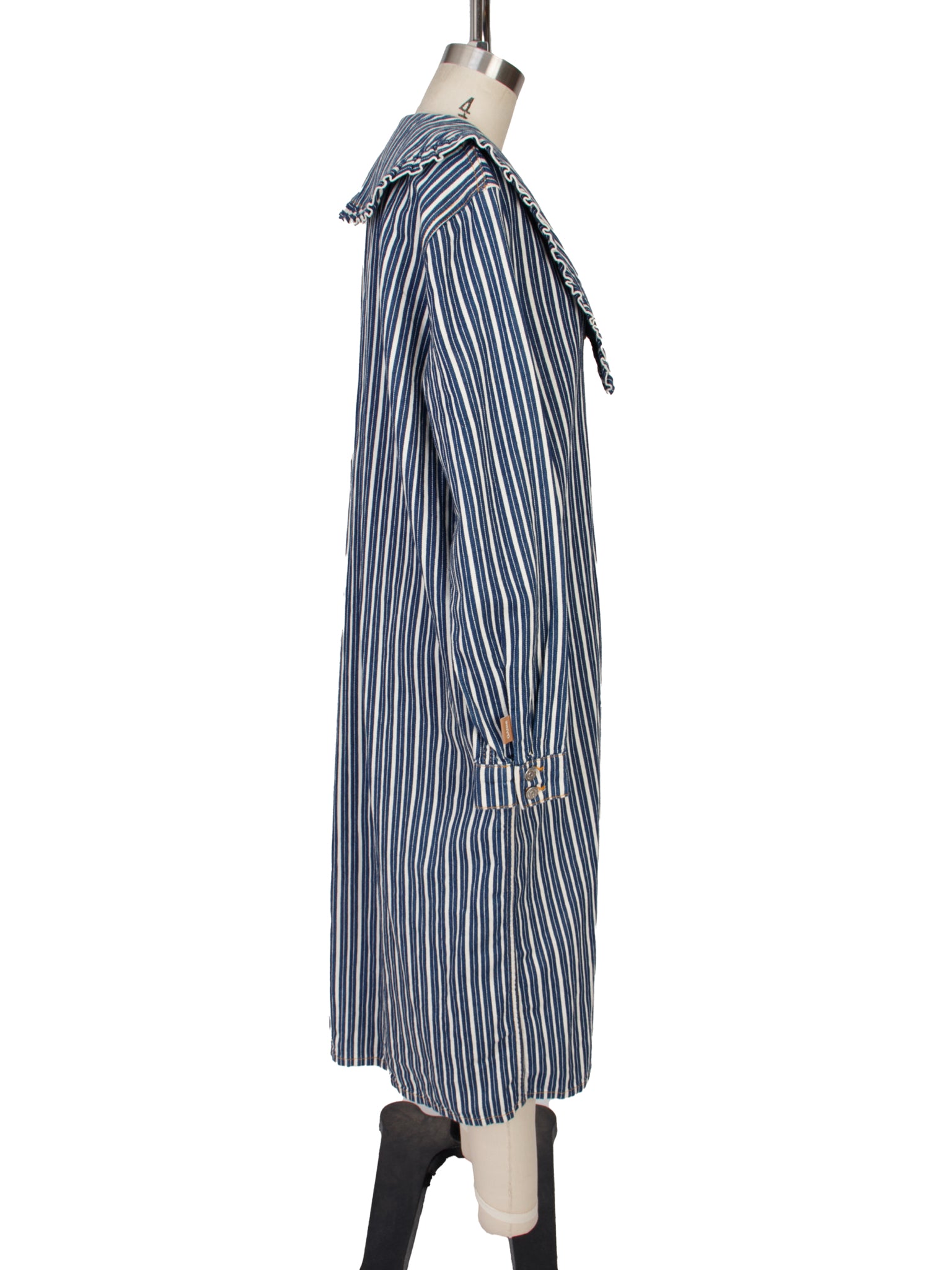 Ganni Twill Ruffle Collar Striped Dress