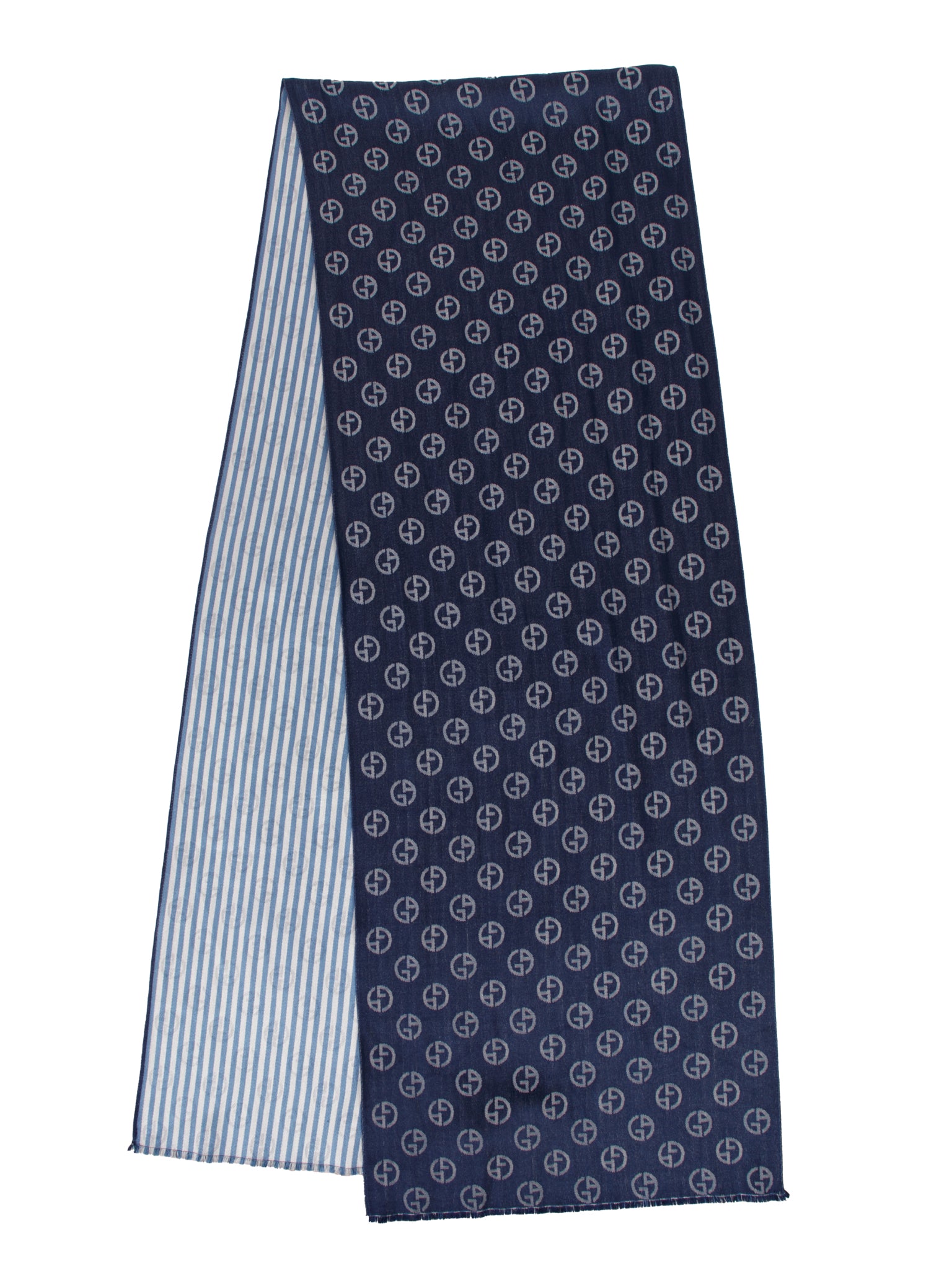 Giorgio Armani Silk Striped Logo Scarf