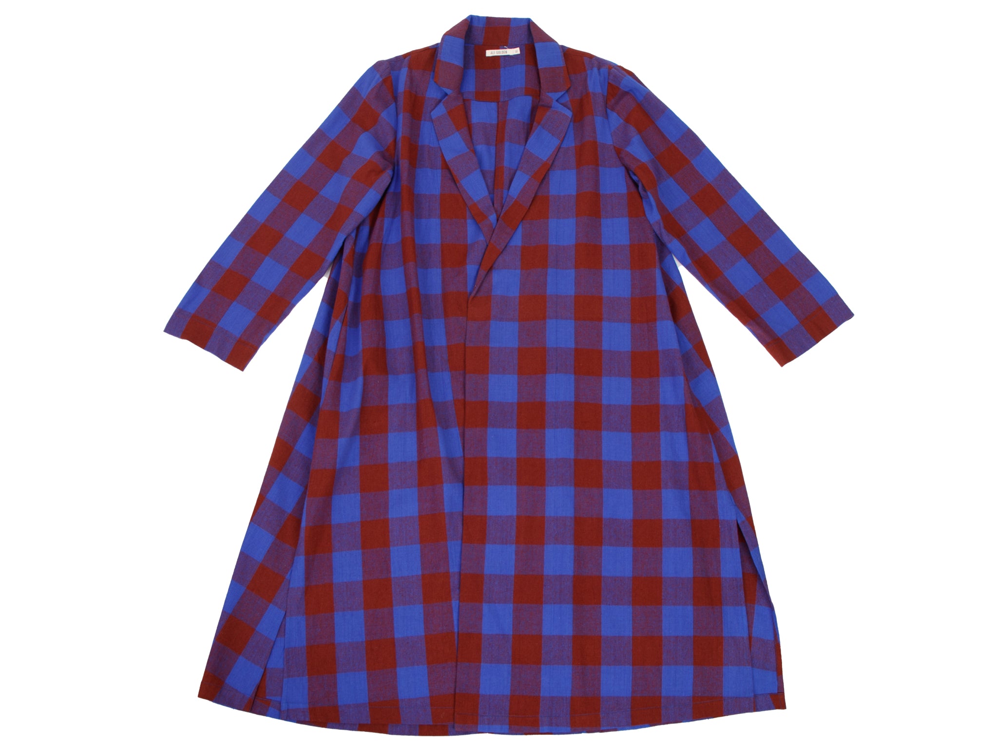 Ali Golden Raw Silk Gingham Duster Jacket