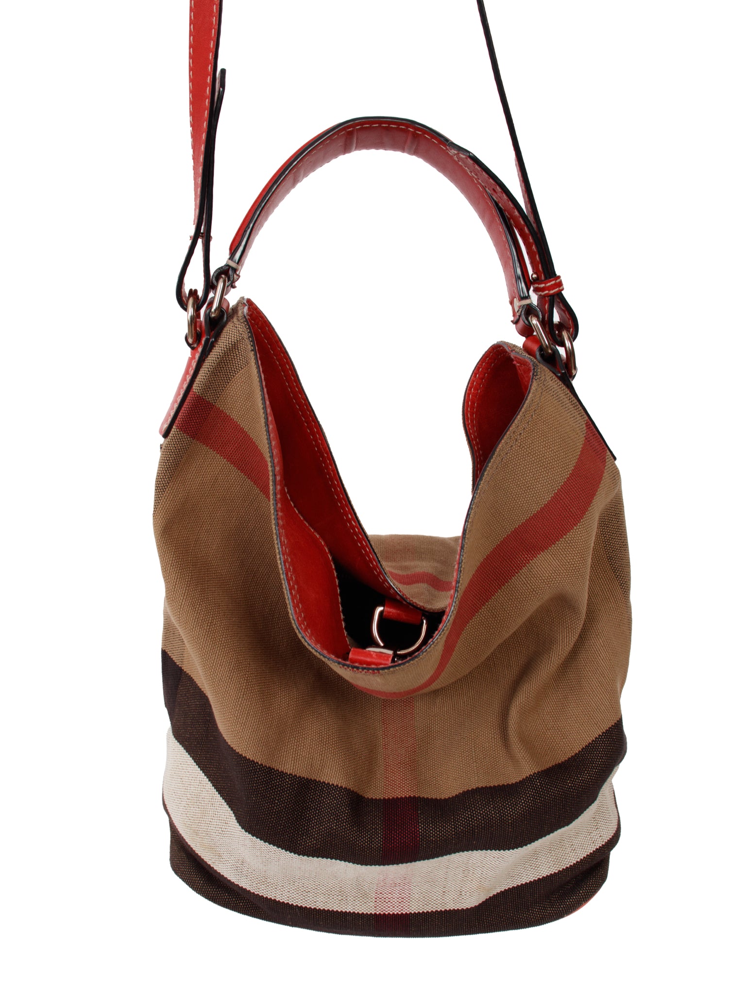 Burberry Check Canvas & Leather Bucket Bag
