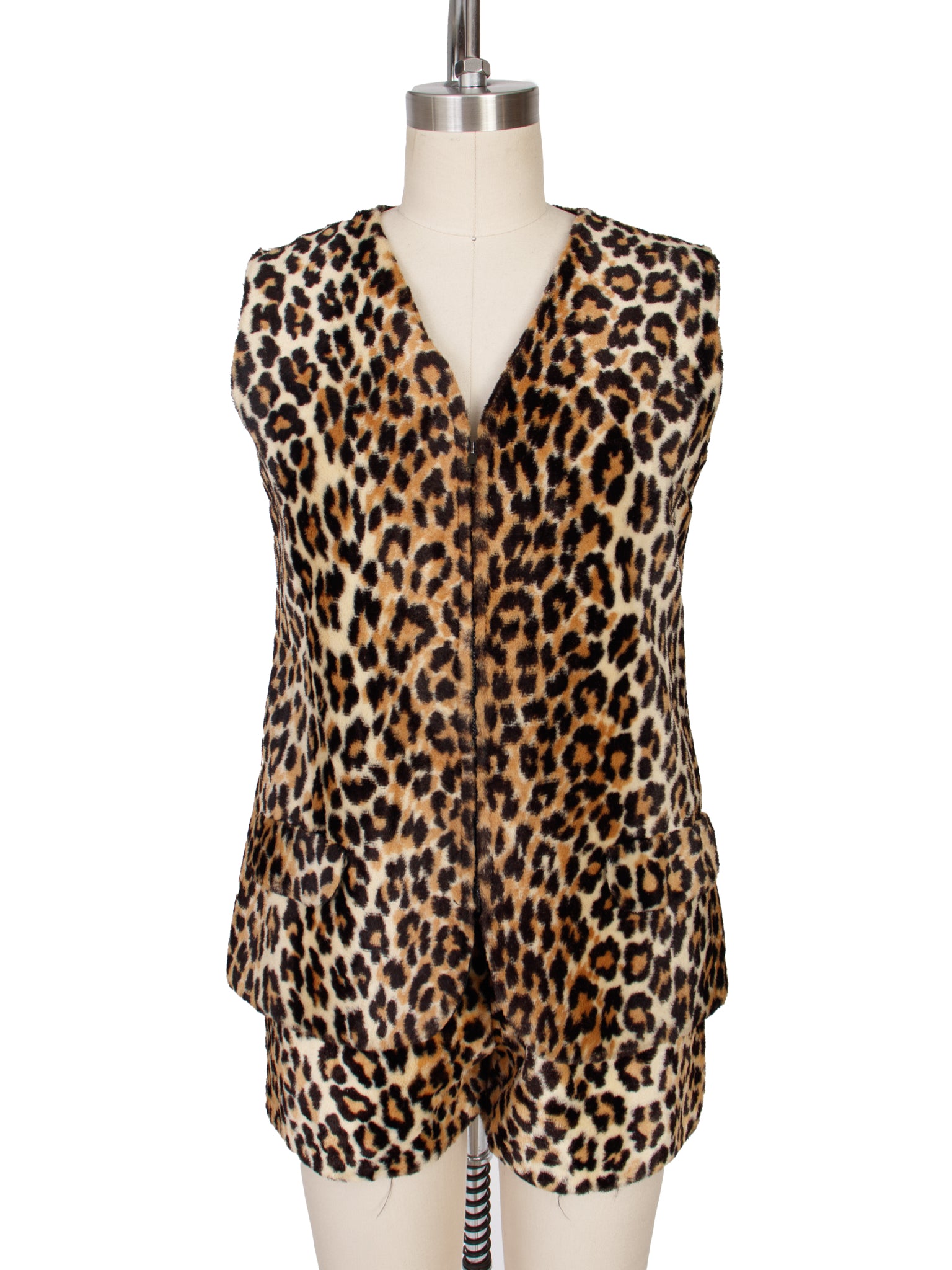 1970s Handmade Faux Fur Leopard Print Short Set