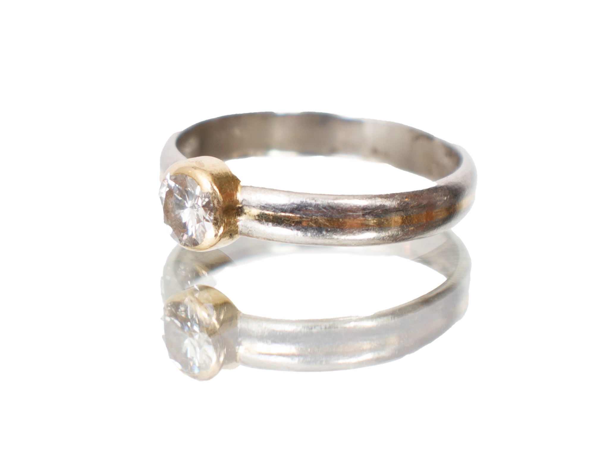 Platinum & 18k Gold Bezel Set Diamond Ring