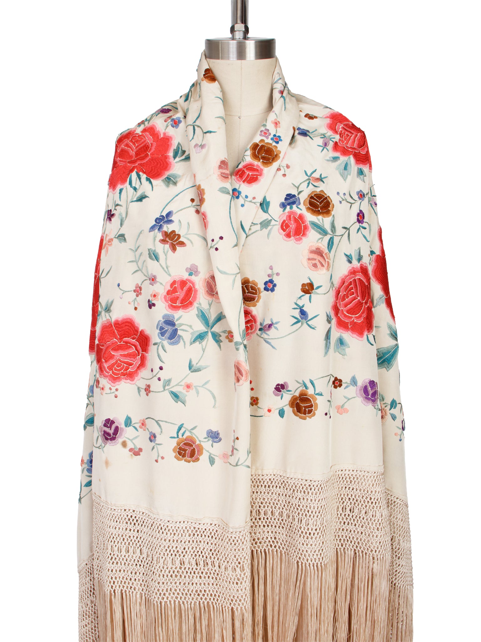 Silk Floral Embroidered Piano Shawl