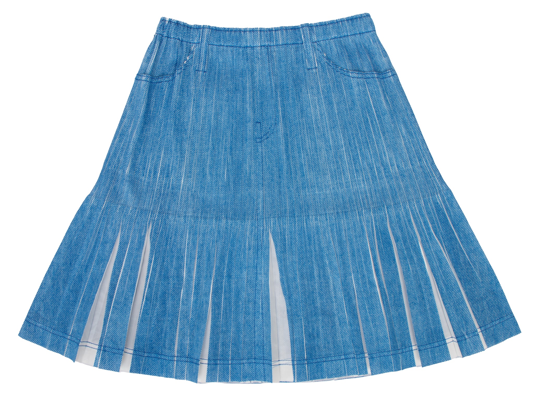 Pleat Please Trompe L'Oeil Denim Print Skirt