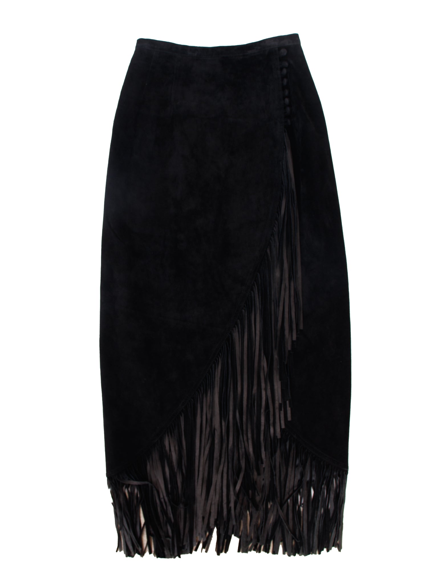 1980s Suede Fringe Wrap Panel Skirt