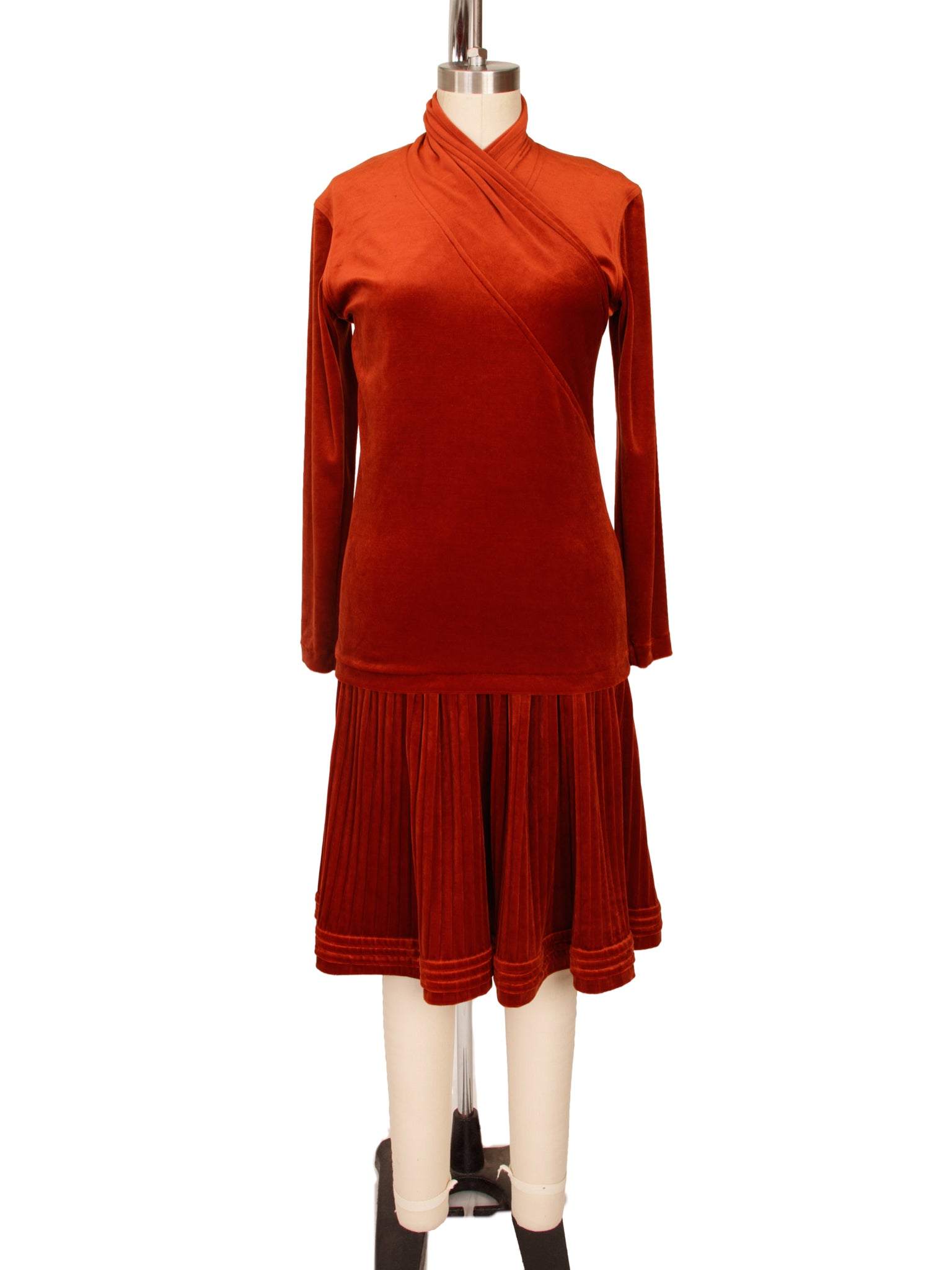 1980s Kenzo Velour Pleated Skirt Set