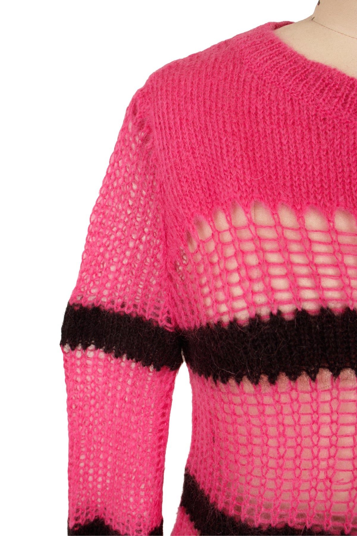 2019 Miu Miu Mohair Crochet Stripe Sweater