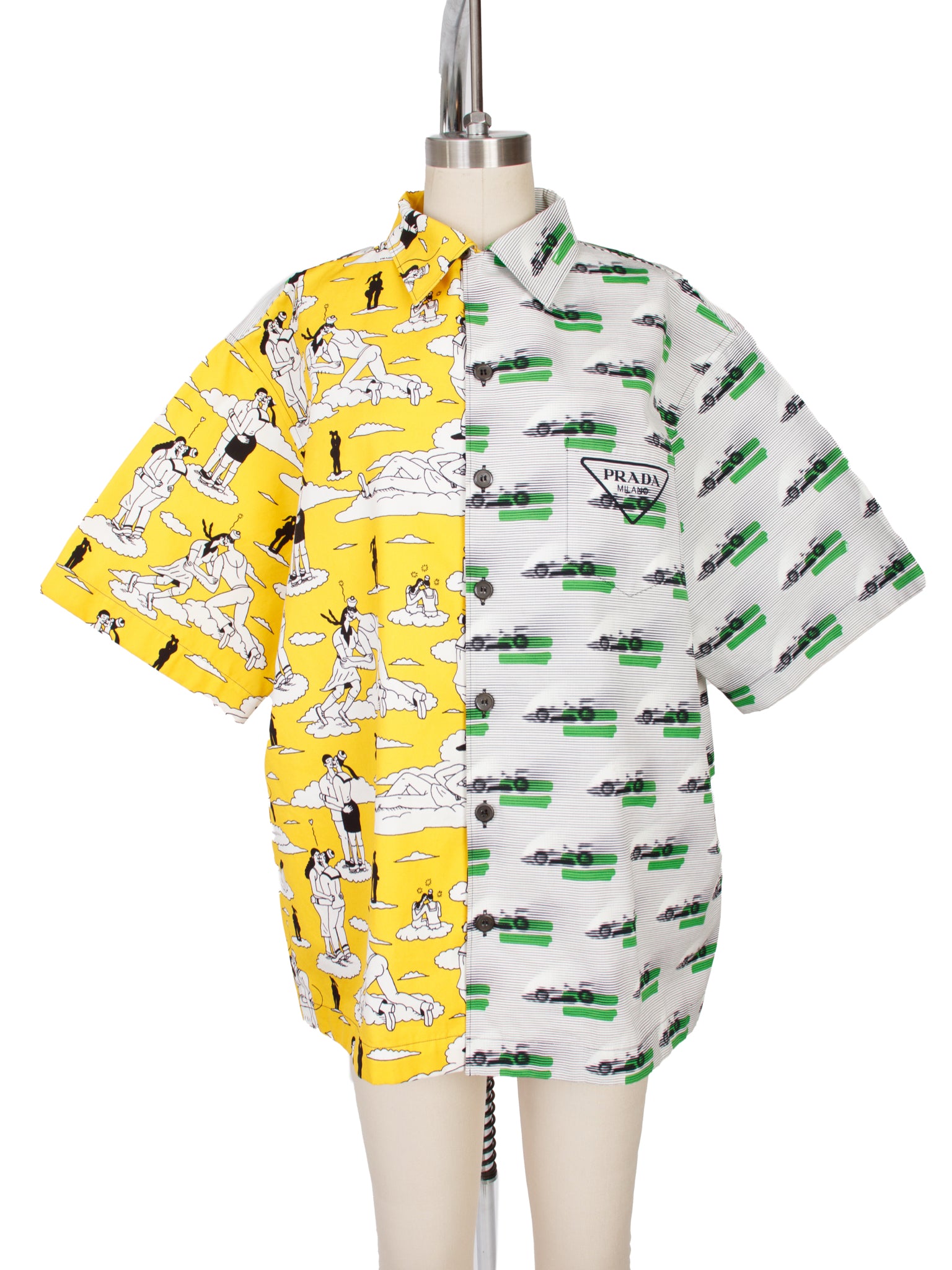 Prada Double Match Poplin Split Button Up Shirt
