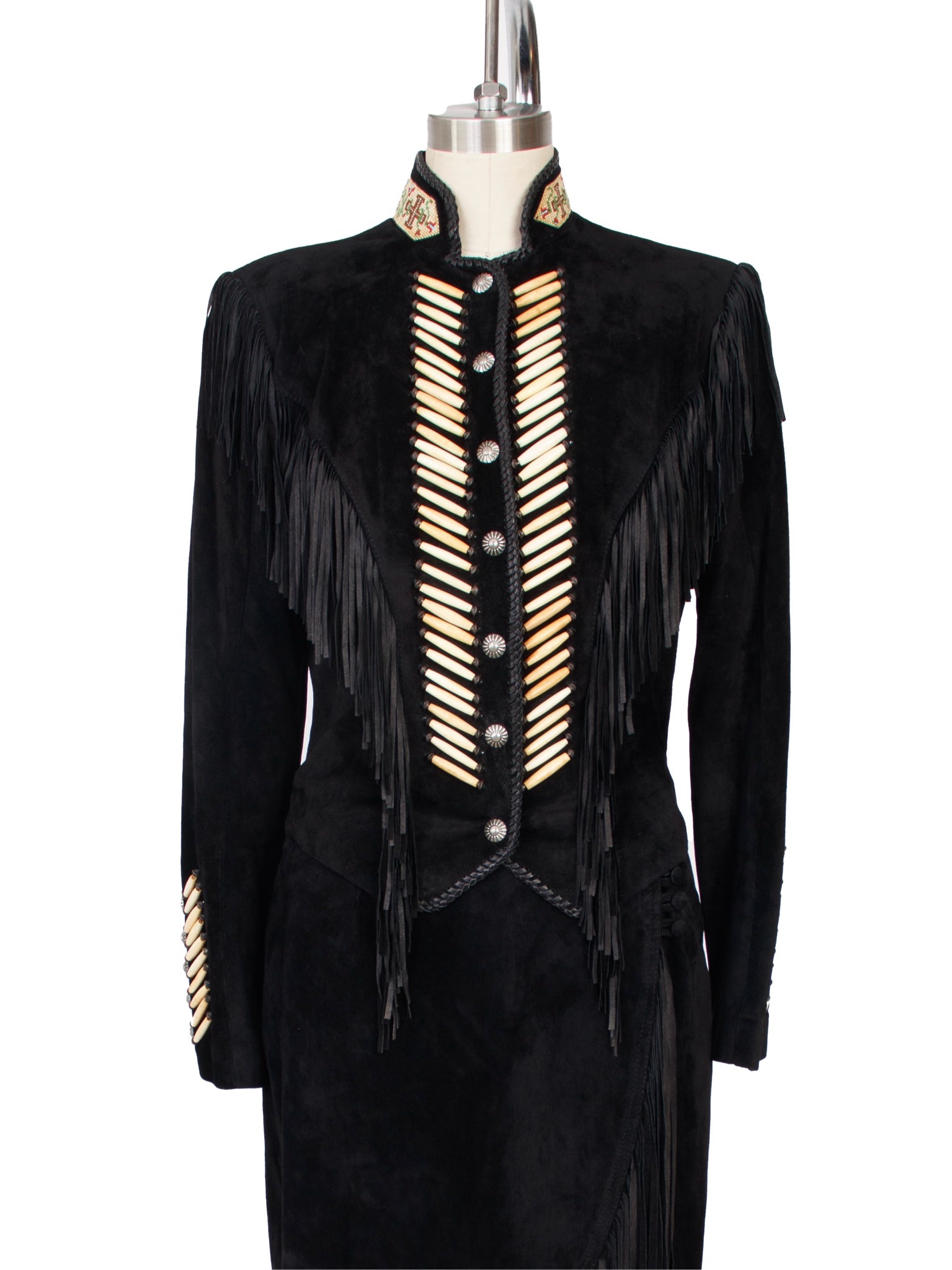 1980s Renegade by Ren Ellis Suede & Bone Beaded Jacket
