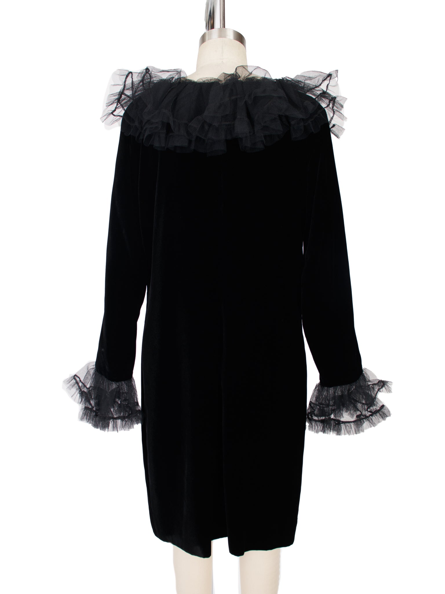1980s Yves Saint Laurent Velvet & Tulle Trim Dress