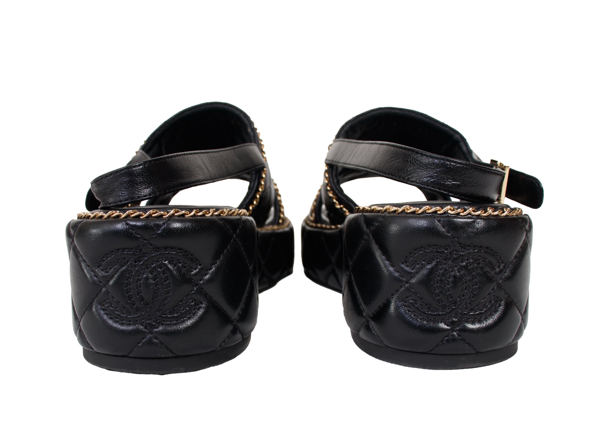 2025 Chanel Lambskin Quilted Chain Trim Sandals