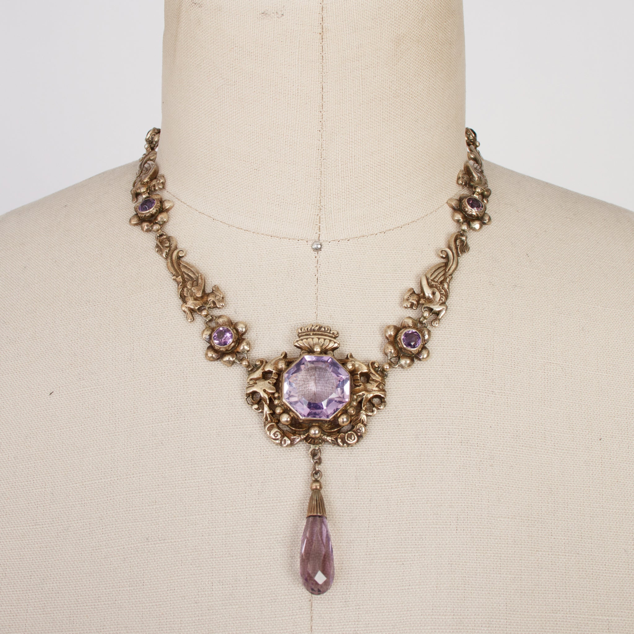 Guglielmo Cini Sterling Mystical Creatures & Bezel Amethyst Teardrop Necklace*