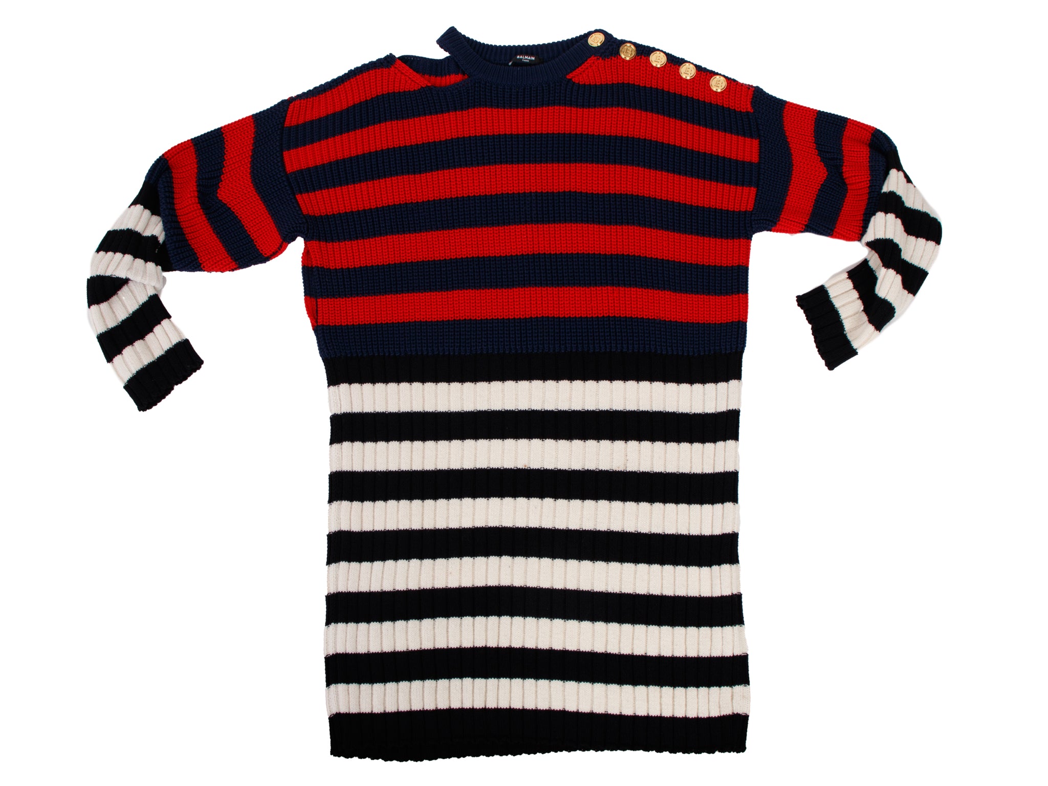 Balmain Striped Cutout Sweater Dress