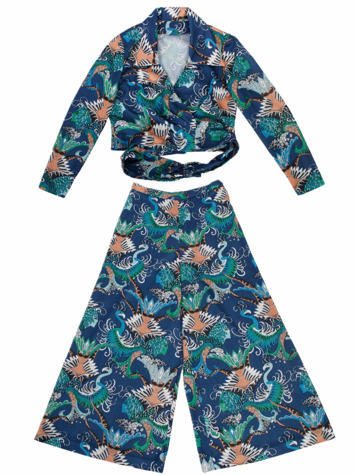1970s Novelty Print Wide Leg Pant Set