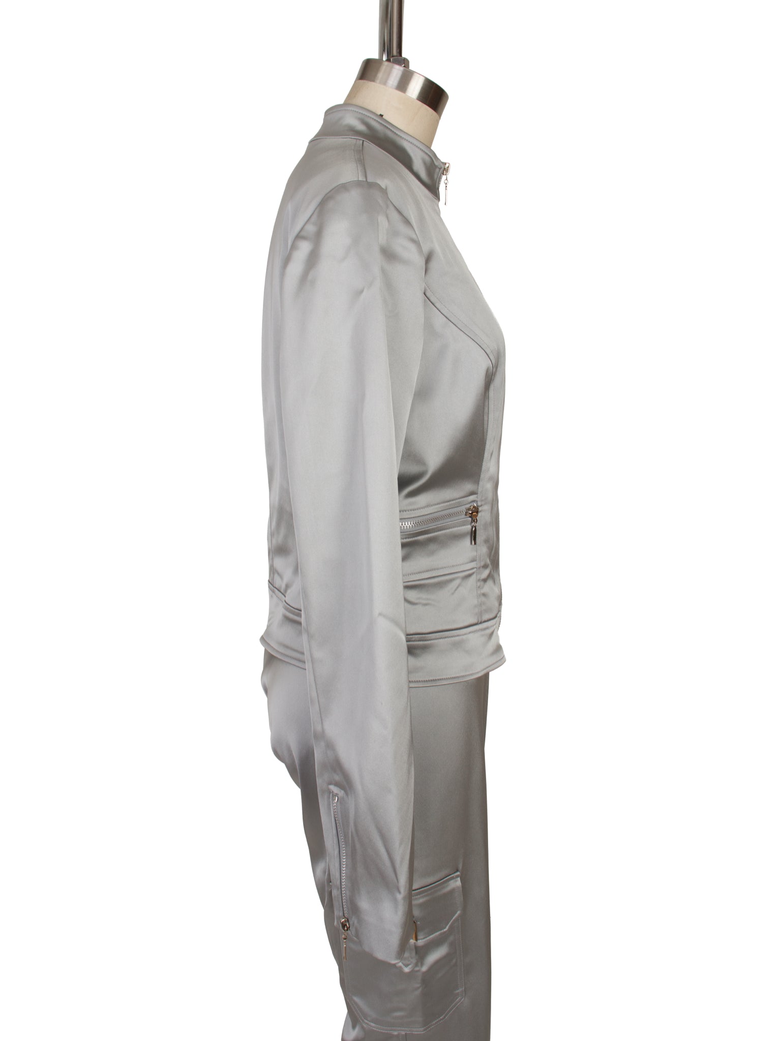 Cache Silver Satin Jacket & Pant Set