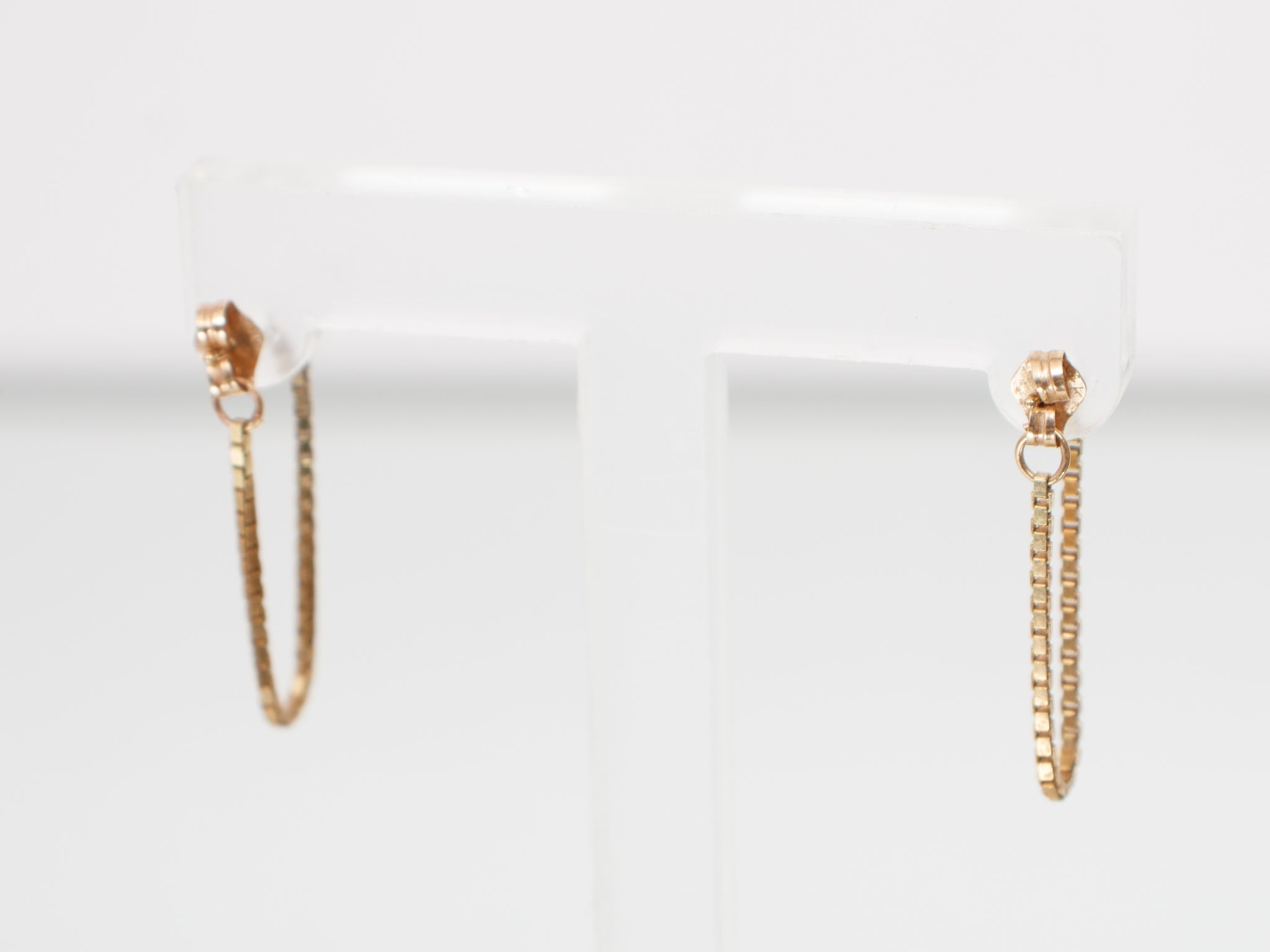 14K Gold Box Chain Earrings