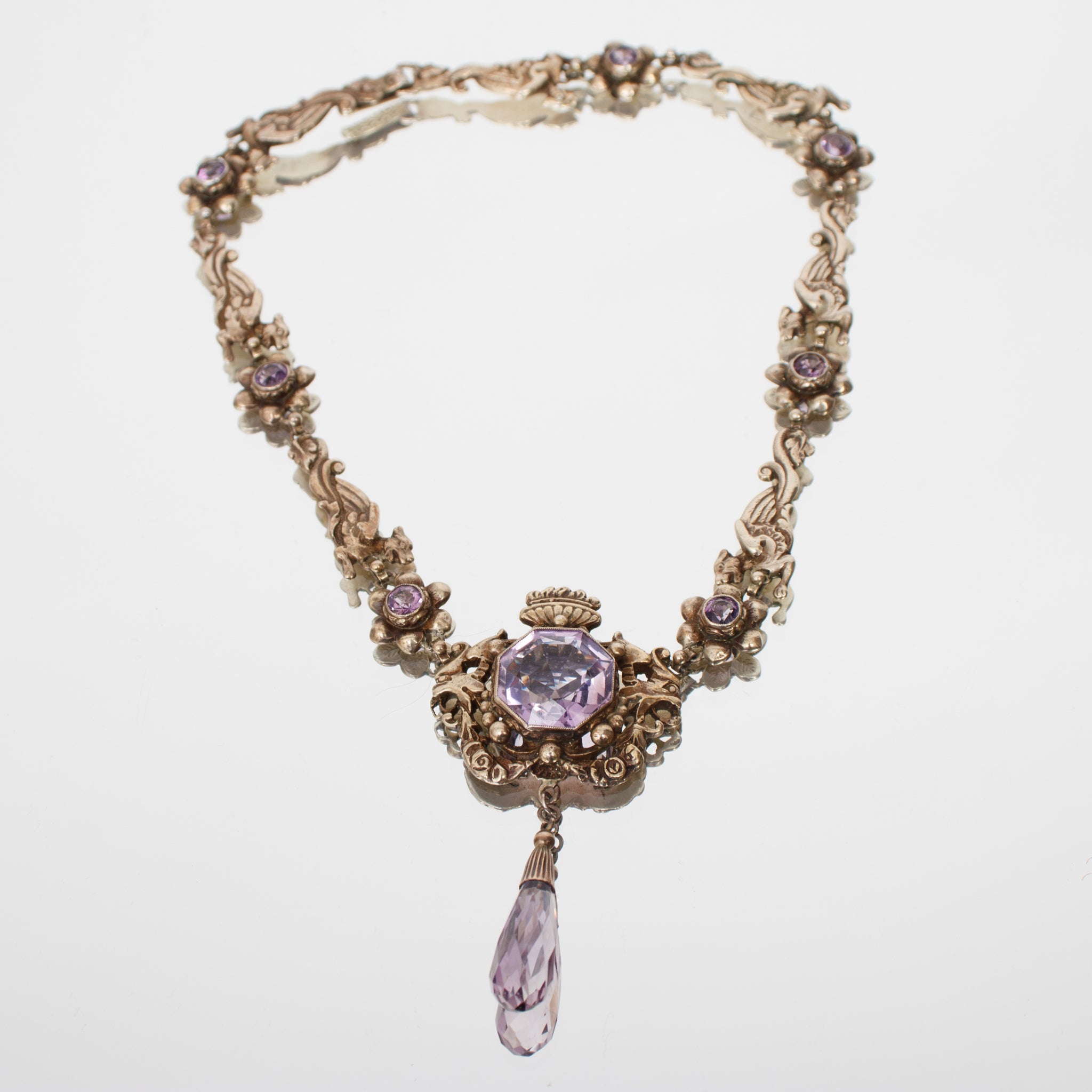 Guglielmo Cini Sterling Mystical Creatures & Bezel Amethyst Teardrop Necklace*