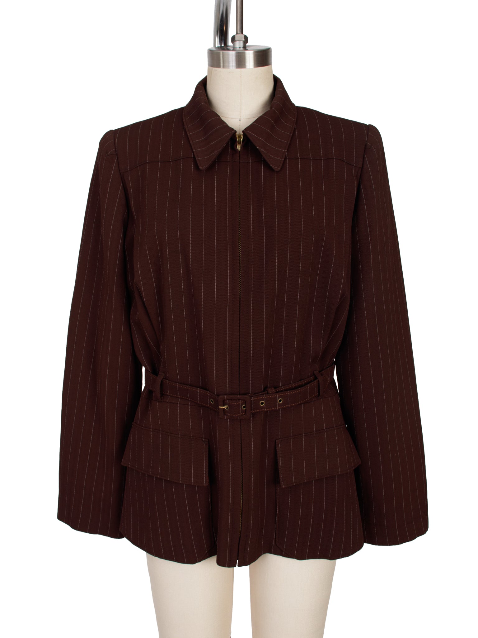 SS 1995 Jean Paul Gaultier Pinstripe Belted Jacket
