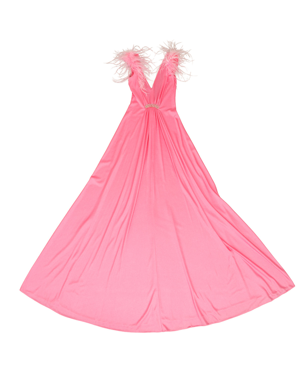 1970s Jersey & Marabou Trim Nightgown