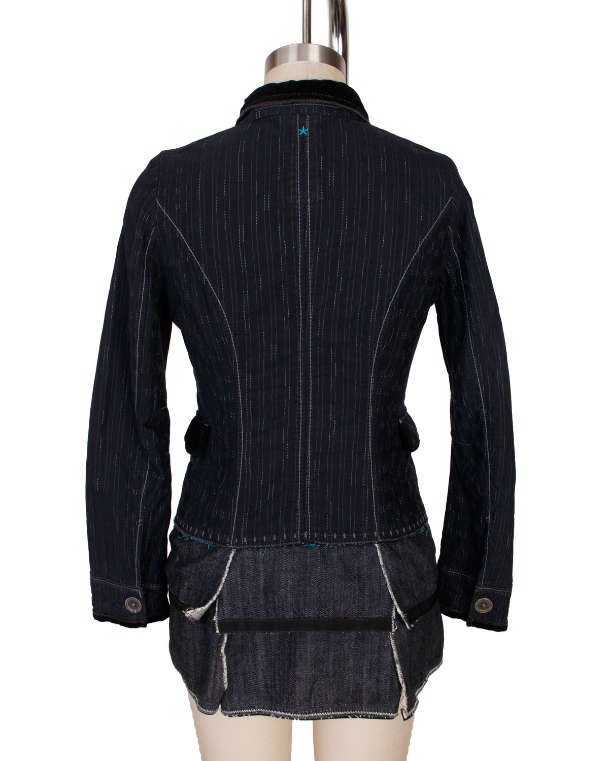 Marithe Francoise Girbaud Pinstripe & Denim Patchwork Jacket