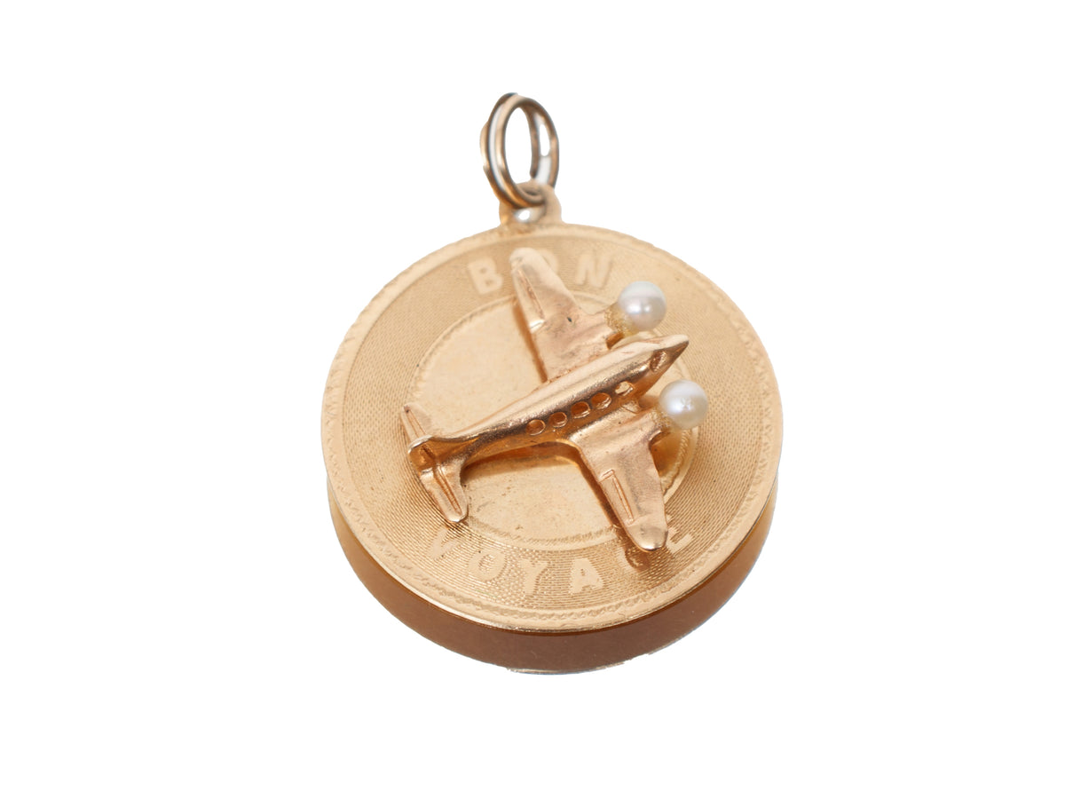 14K Gold & Seed Pearl "Bon Voyage" Charm