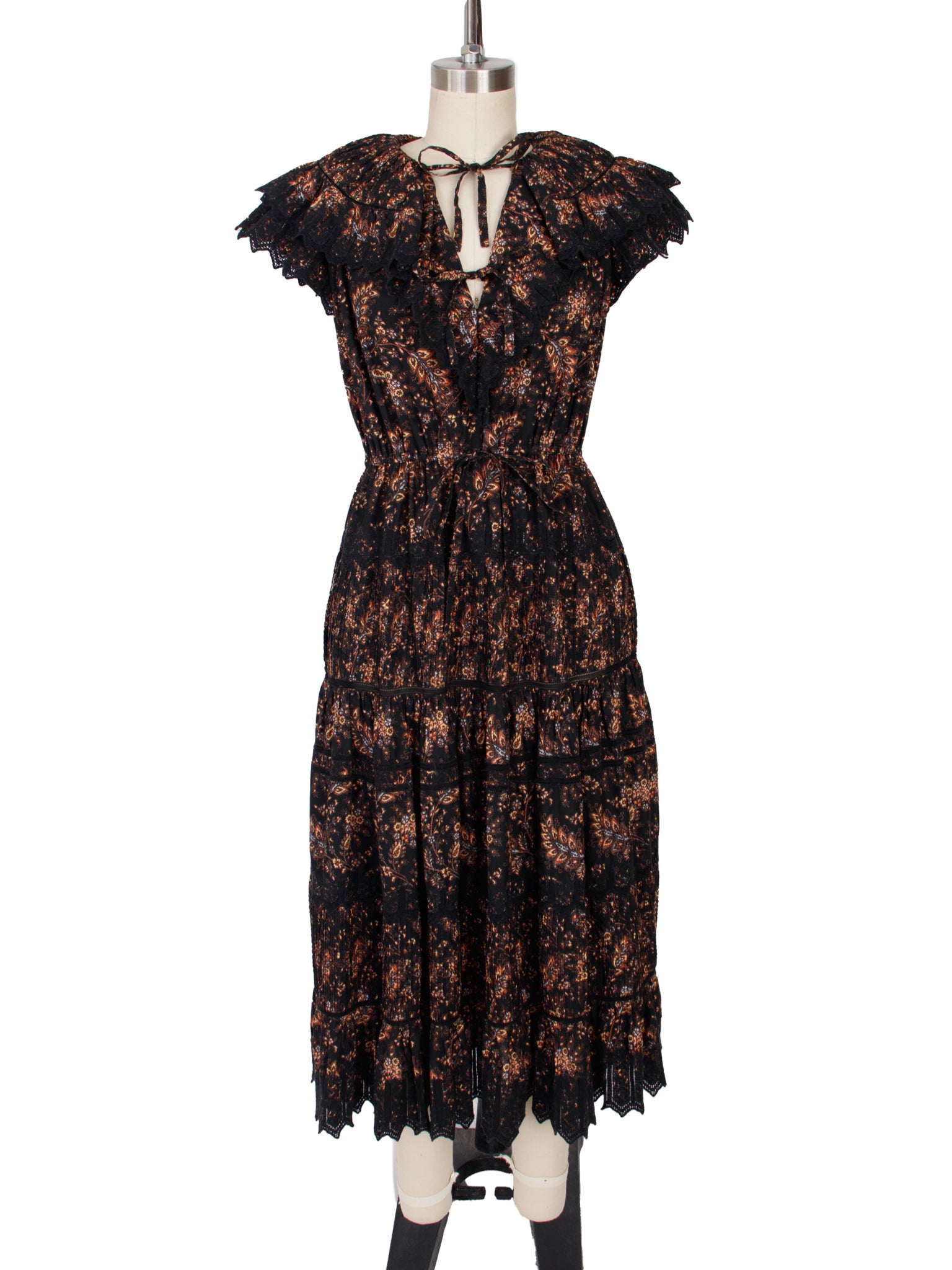 Ulla Johnson Jacqueline Floral Pintucked & Lace Trim Dress Ulla Johnson Jacqueline Floral Pintucked & Lace Trim Dress