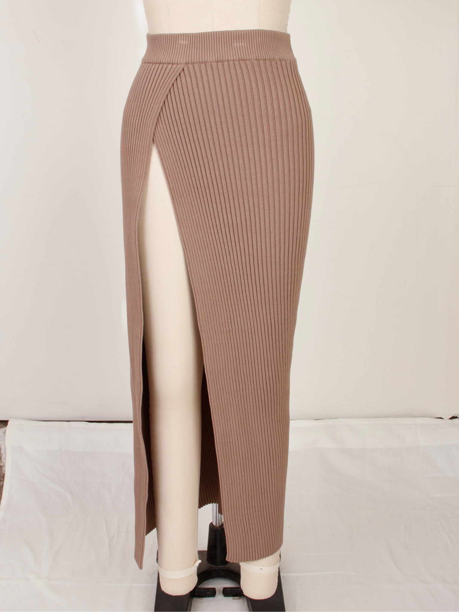 Olenich Rib Knit High Slit Skirt