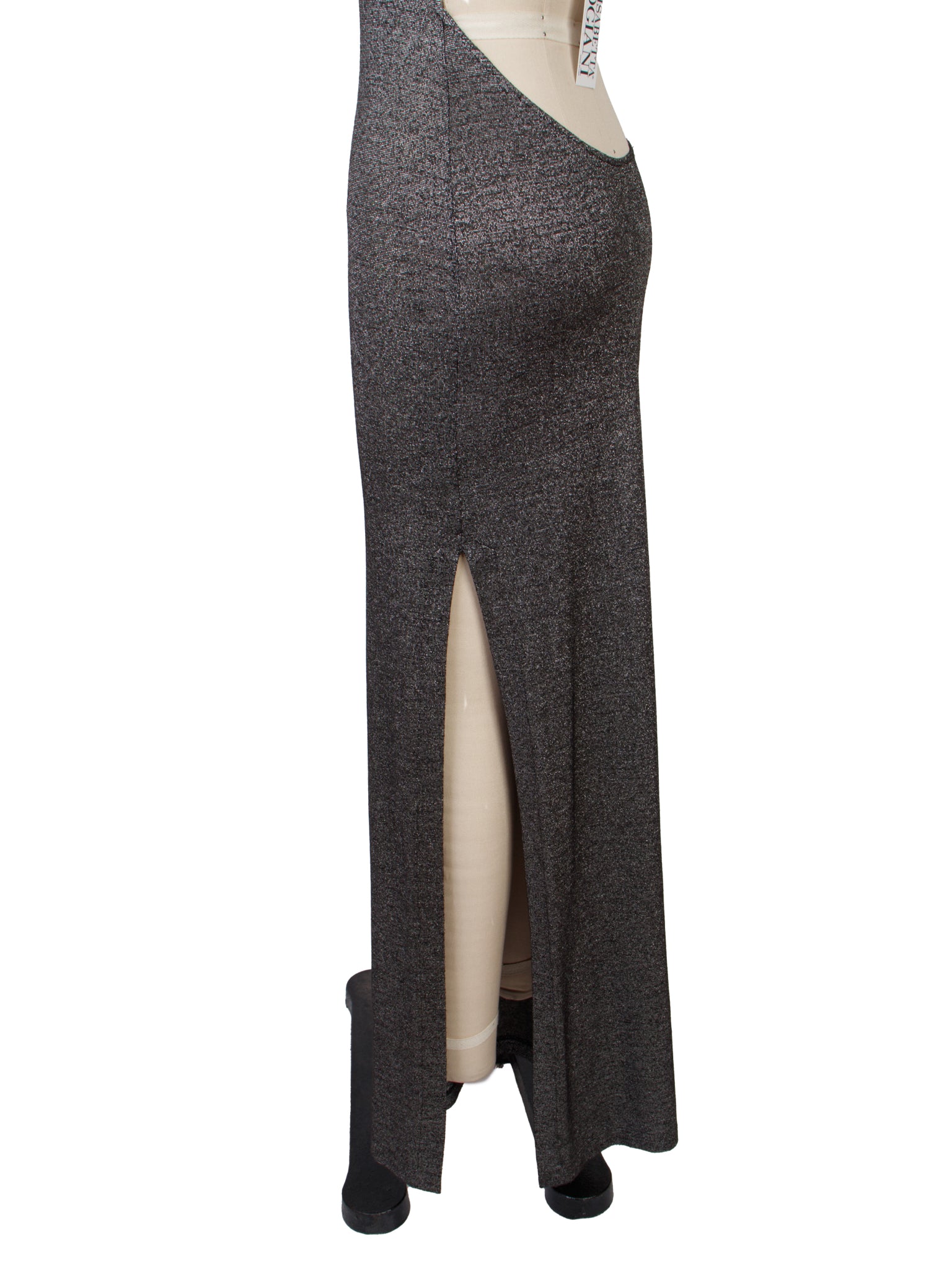 Elisabetta Rogiani Gunmetal Lurex Asymmetrical Dress