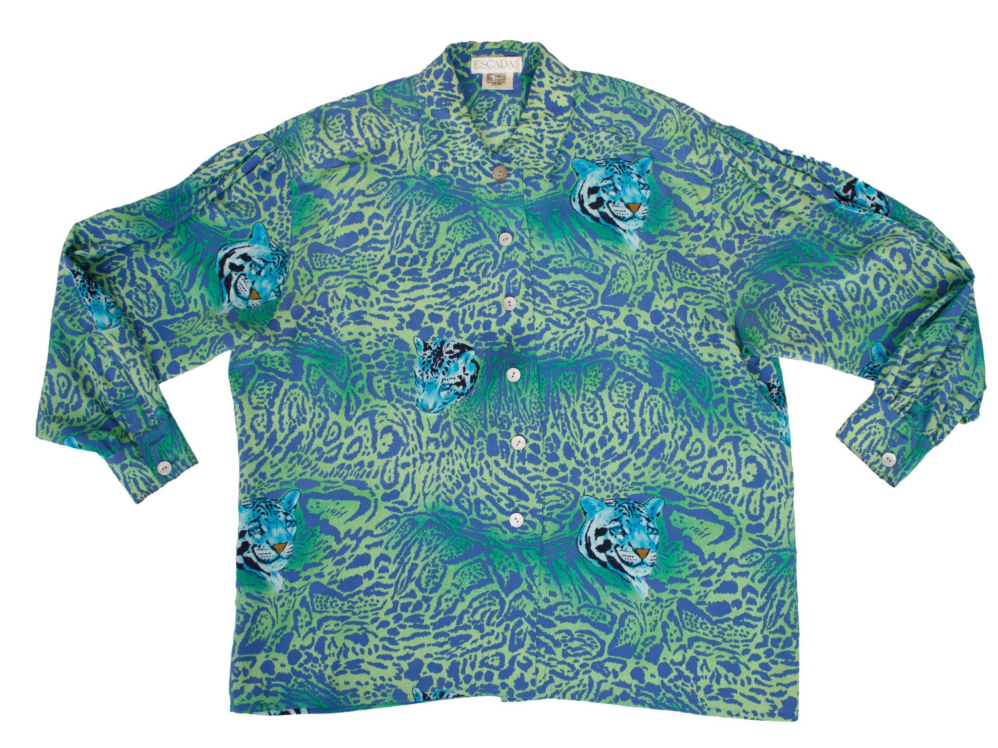1990s Escada Silk Leopard Print Shirt