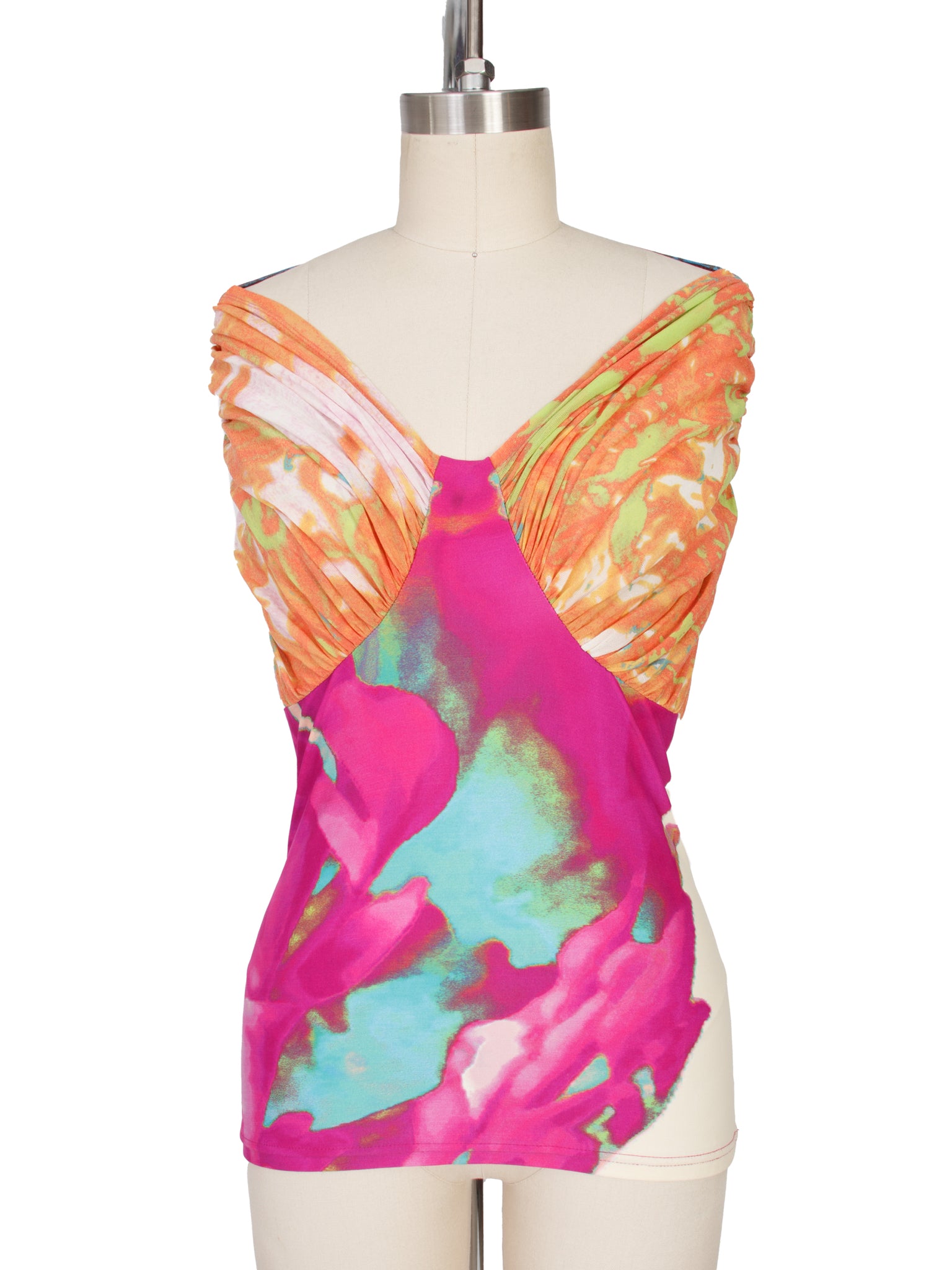 SS 2002 Issey Miyake Jersey & Mesh Abstract Print Top