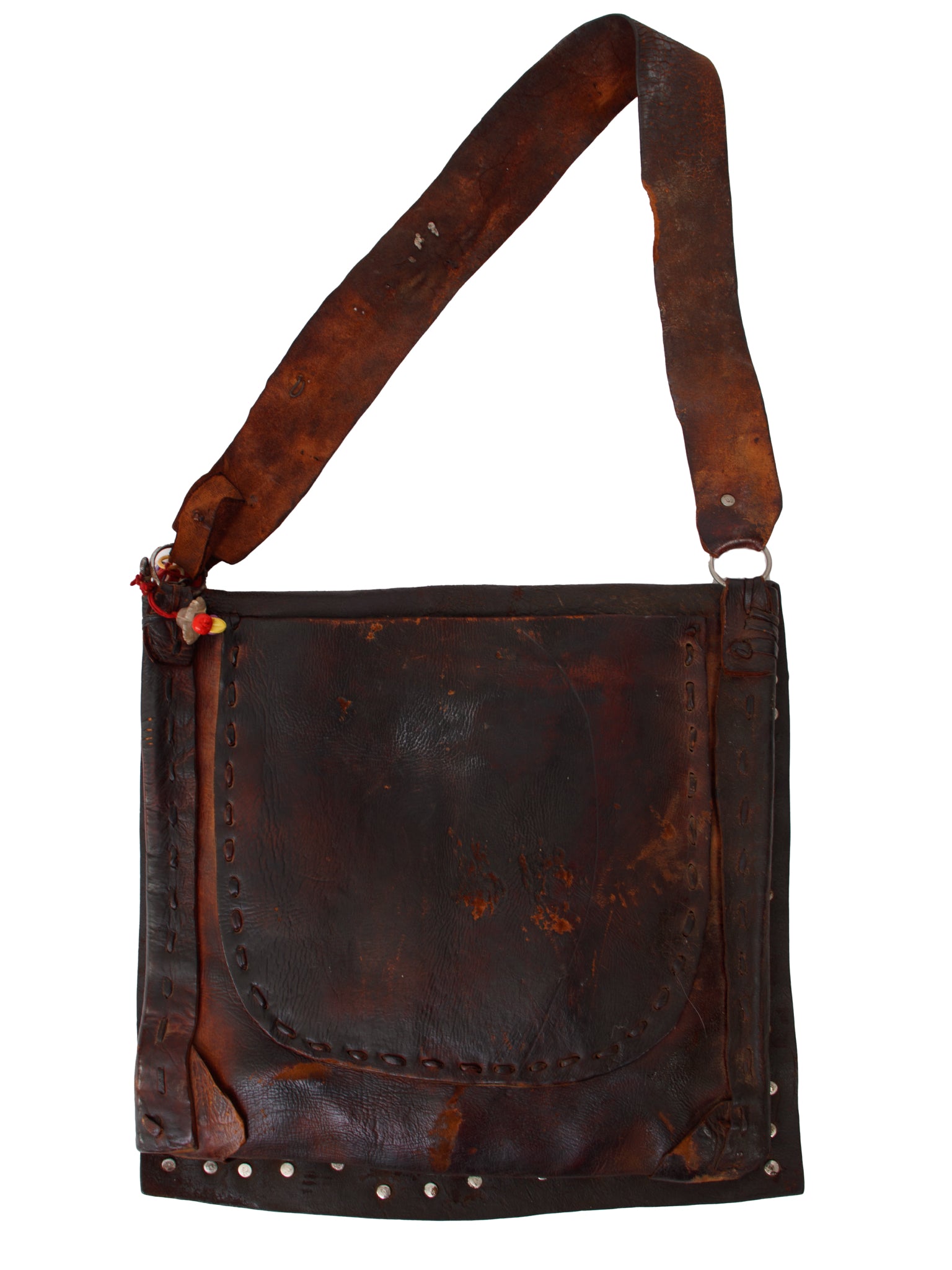 1910's Moroccan Leather & Coin Embellished Messenger Bag