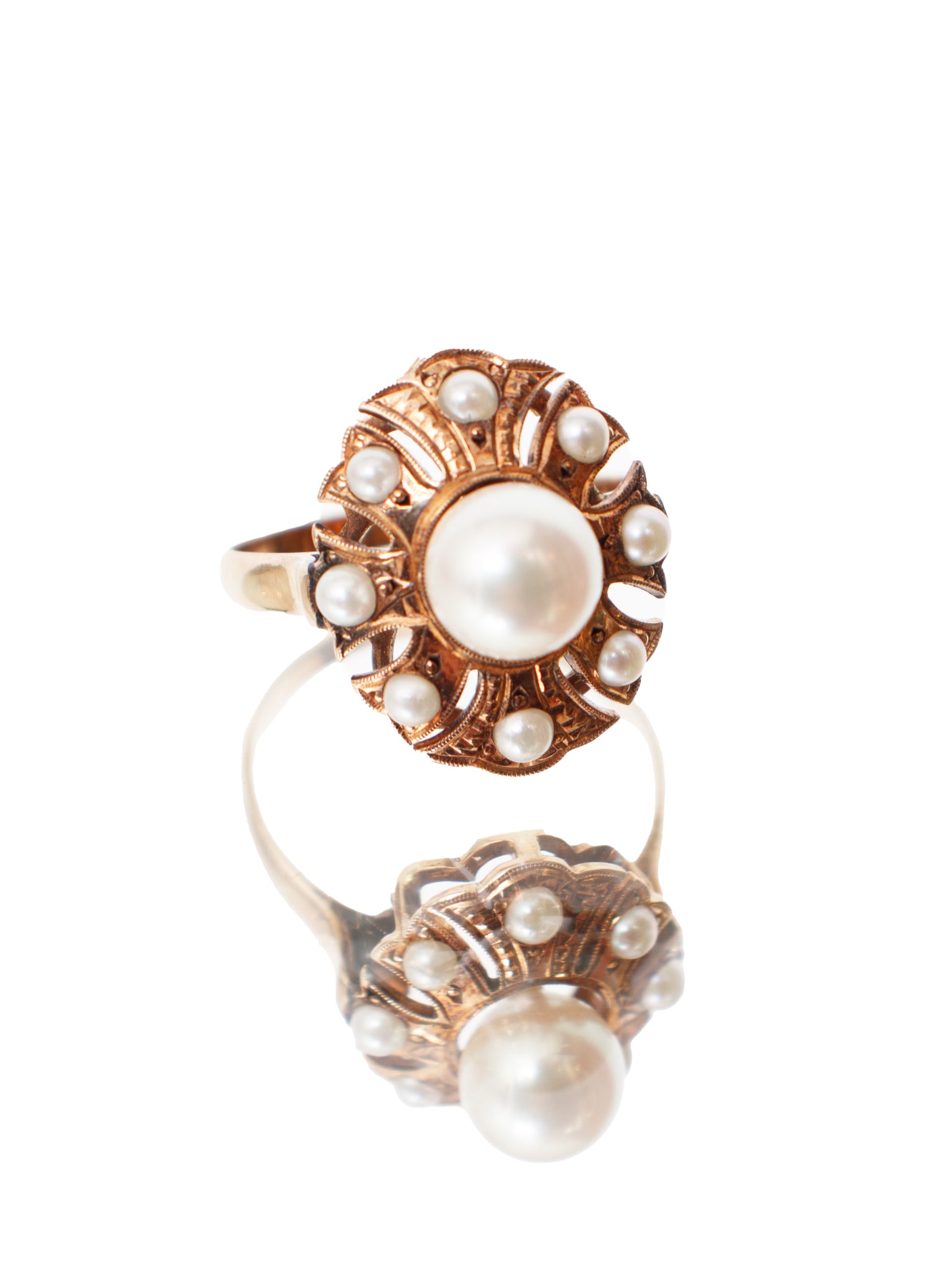 14K Gold Pearl Halo Ring