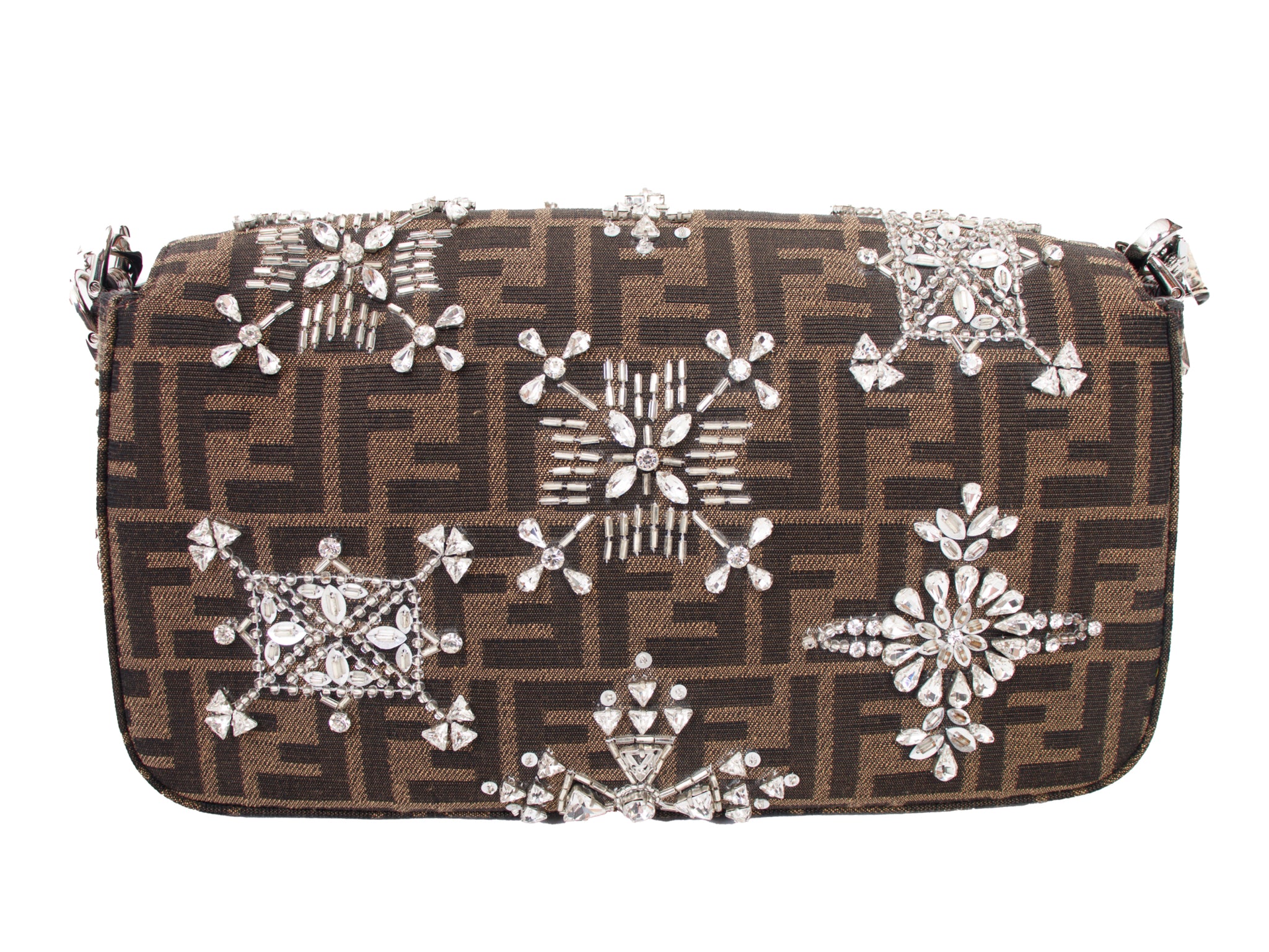 Fendi Re-Edition Zucca Crystal & Snakeskin Trim Baguette