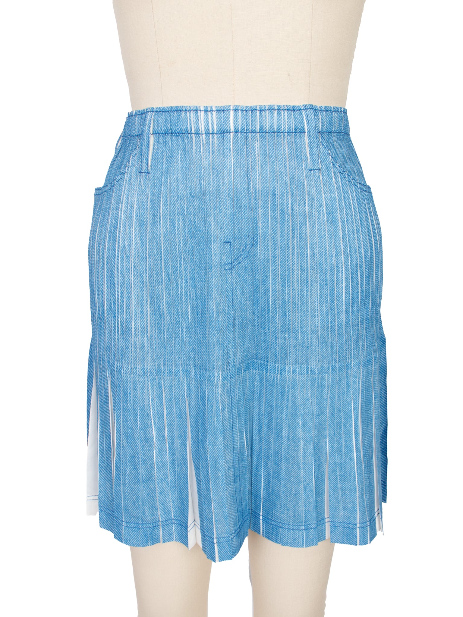 Pleat Please Trompe L'Oeil Denim Print Skirt