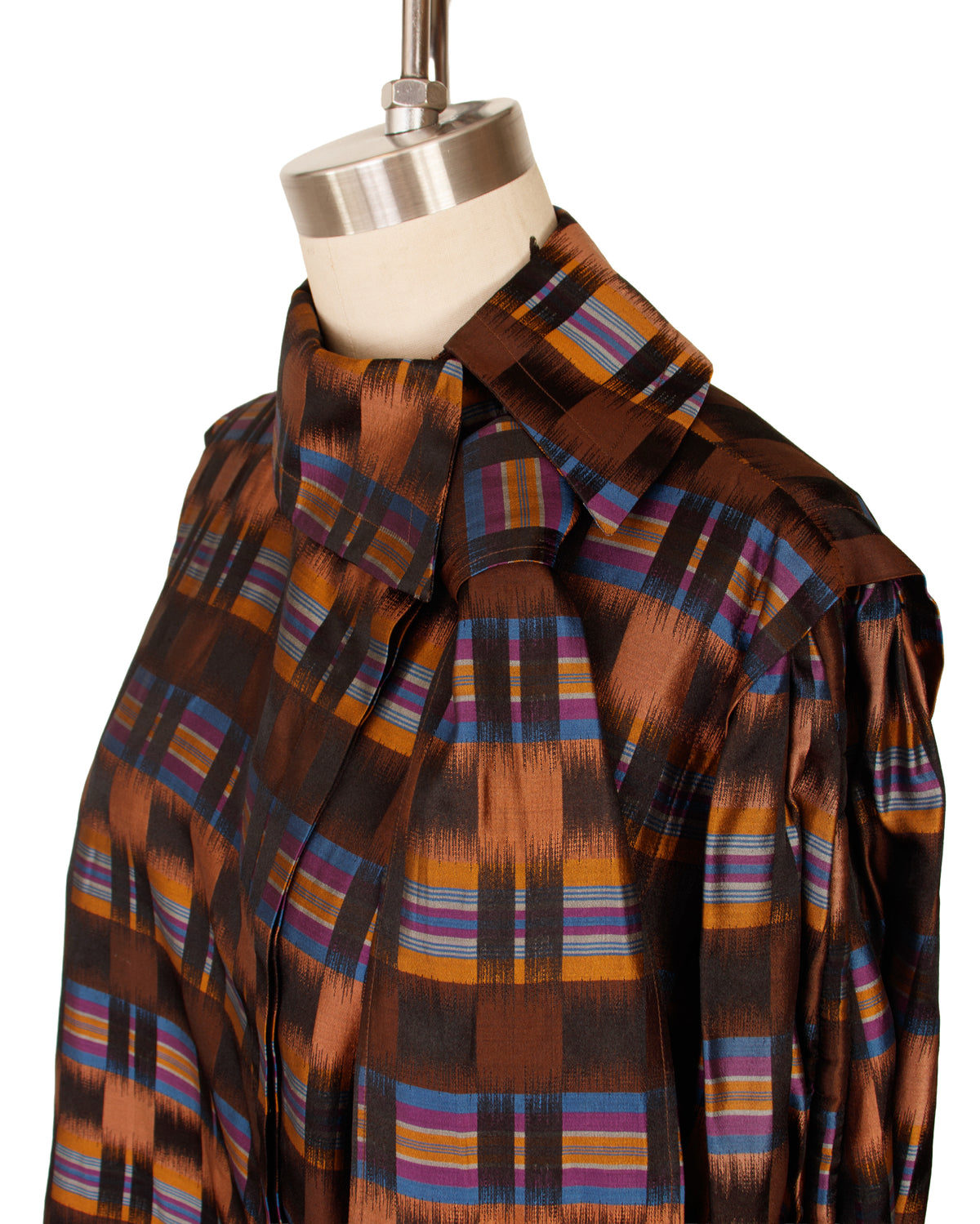 1980s Escada Silk Ikat Check Blouse