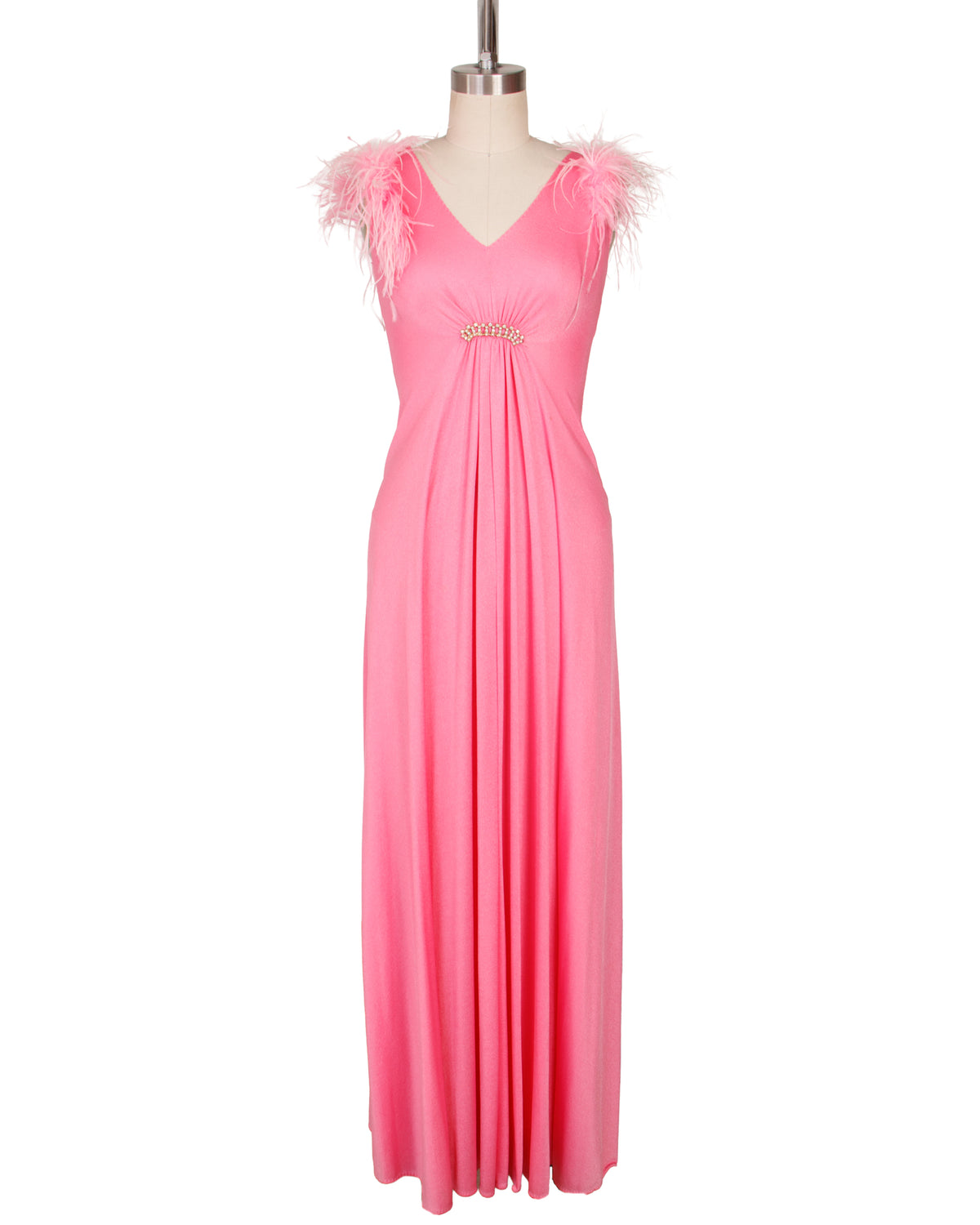 1970s Jersey & Marabou Trim Nightgown