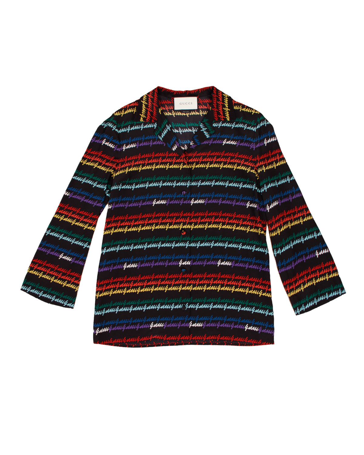 2016 Gucci Rainbow Script Silk Shirt